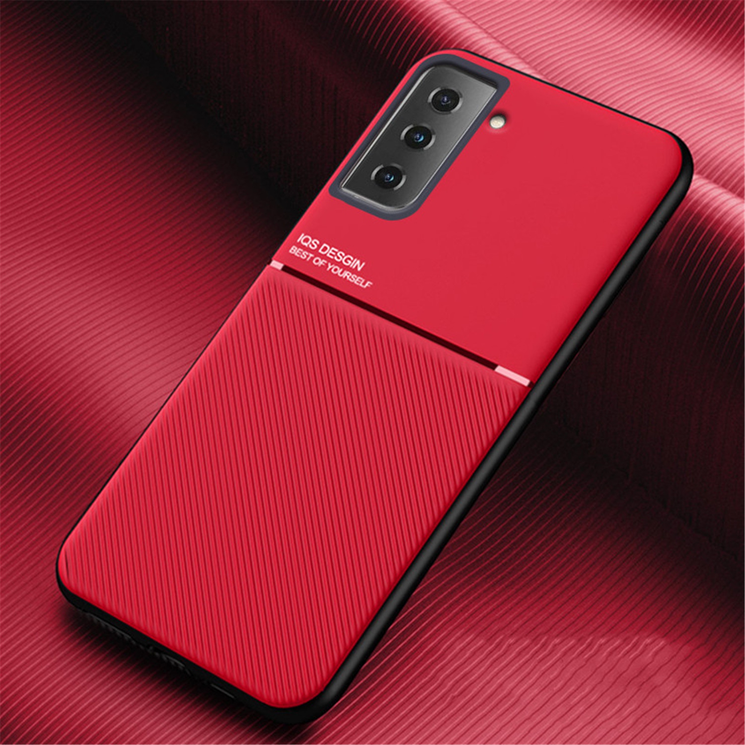 Kelvin Leather Magnetic Texture Slim Matte Back Phone Cove Anti Fall Frosted Stripe Cases For Samsunf Galaxy S21 FE -Red (FREE SHIPPING)