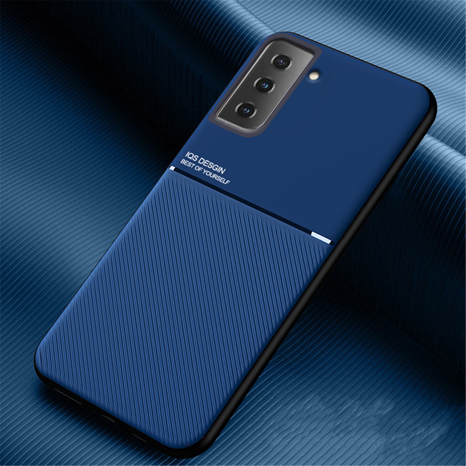 Kelvin Leather Magnetic Texture Slim Matte Back Phone Cove Anti Fall Frosted Stripe Cases For Samsunf Galaxy S21 FE -Blue (FREE SHIPPING)