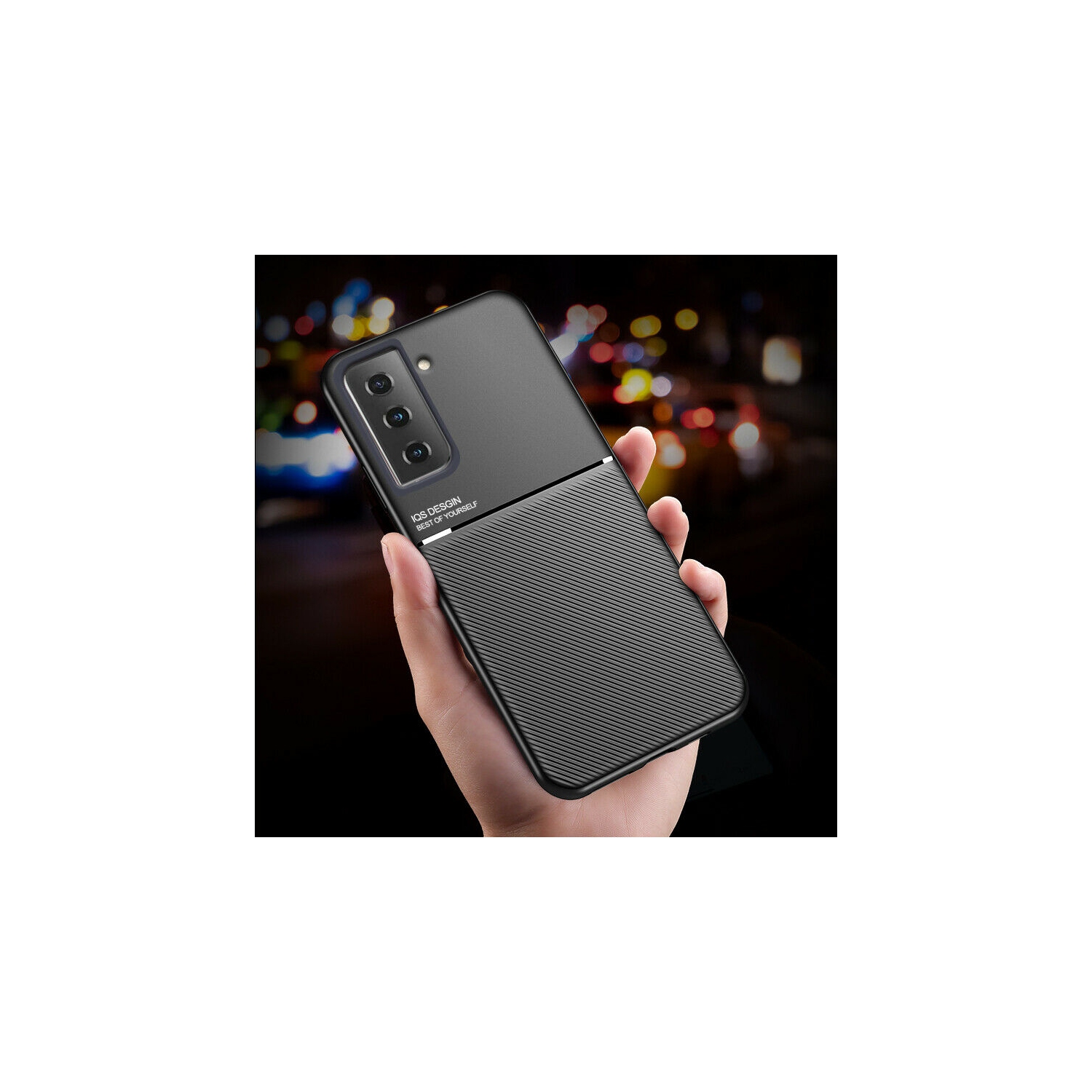 Kelvin Leather Magnetic Texture Slim Matte Back Phone Cove Anti Fall Frosted Stripe Cases For Samsunf Galaxy S22 -Black