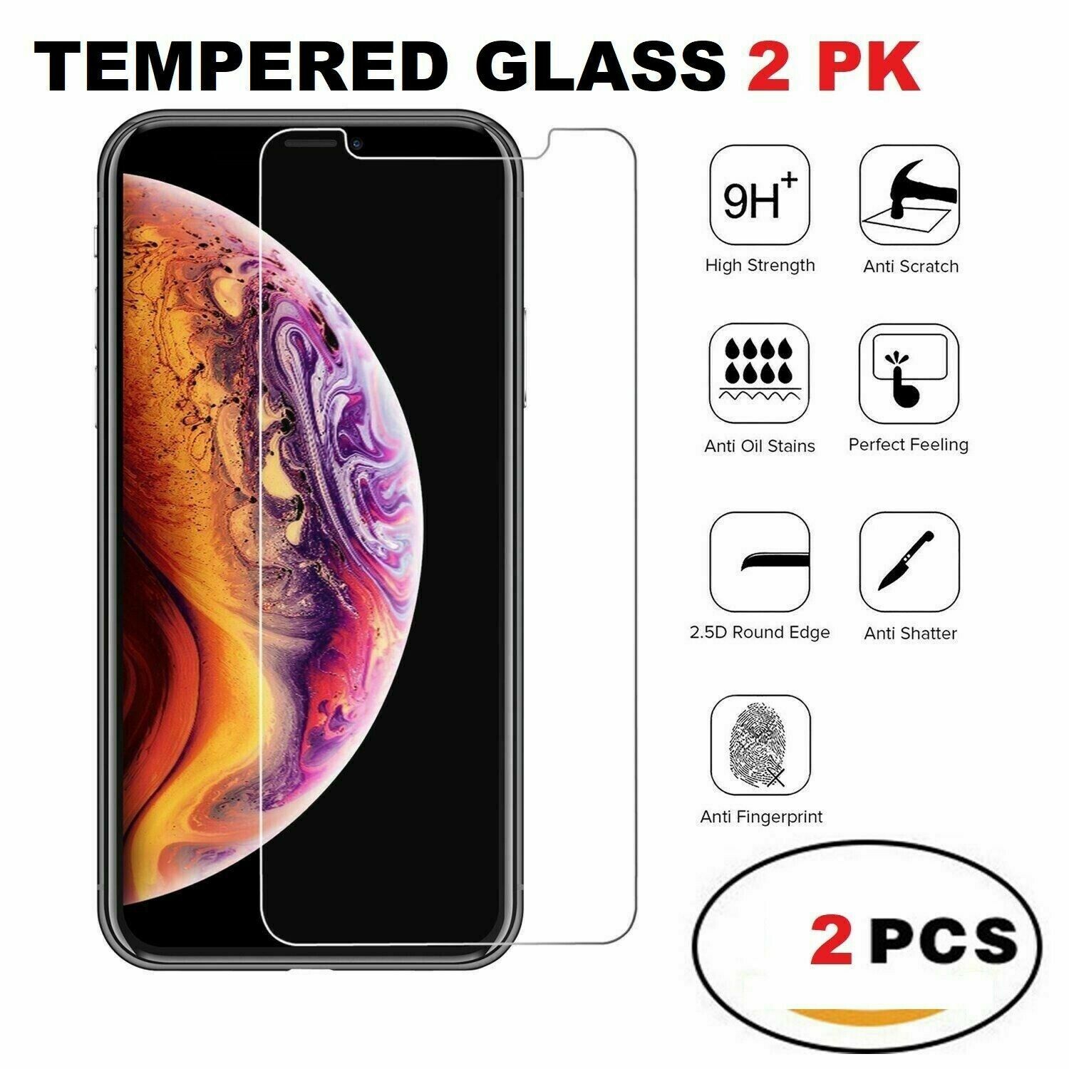 2 Pack of Screen Protector Tempered Glass 6.5-inch, Case Friendly, Anti-Scratch Compatible for iPhone 11 PRO MAX and iPhone XS MAX