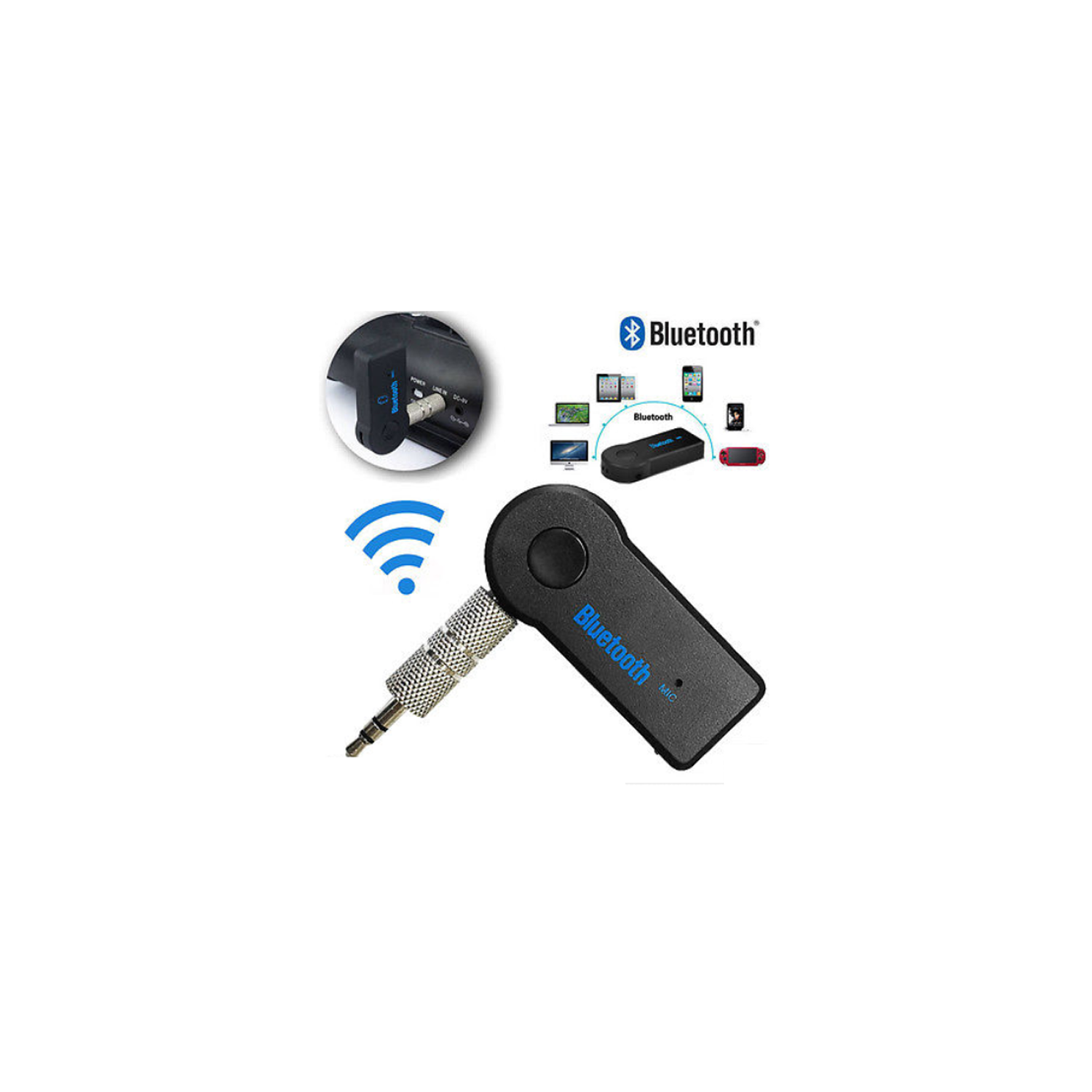 Bluetooth Receiver 4.1 Audio Adapter with 3.5mm AUX for Home Car Sound System Bluetooth Stereo Receiver Hands-Free Car Kits Built-in Mic-Black