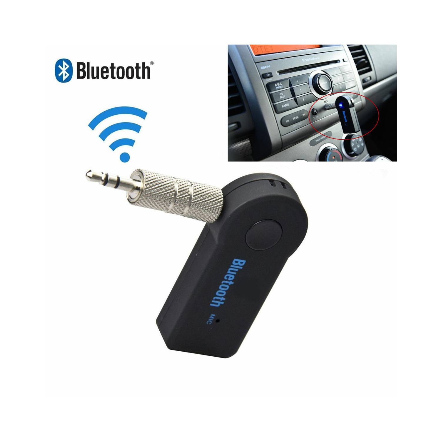 Bluetooth Receiver 4.1 Audio Adapter with 3.5mm AUX for Home Car Sound System Bluetooth Stereo Receiver Hands-Free Car Kits Built-in Mic-Black