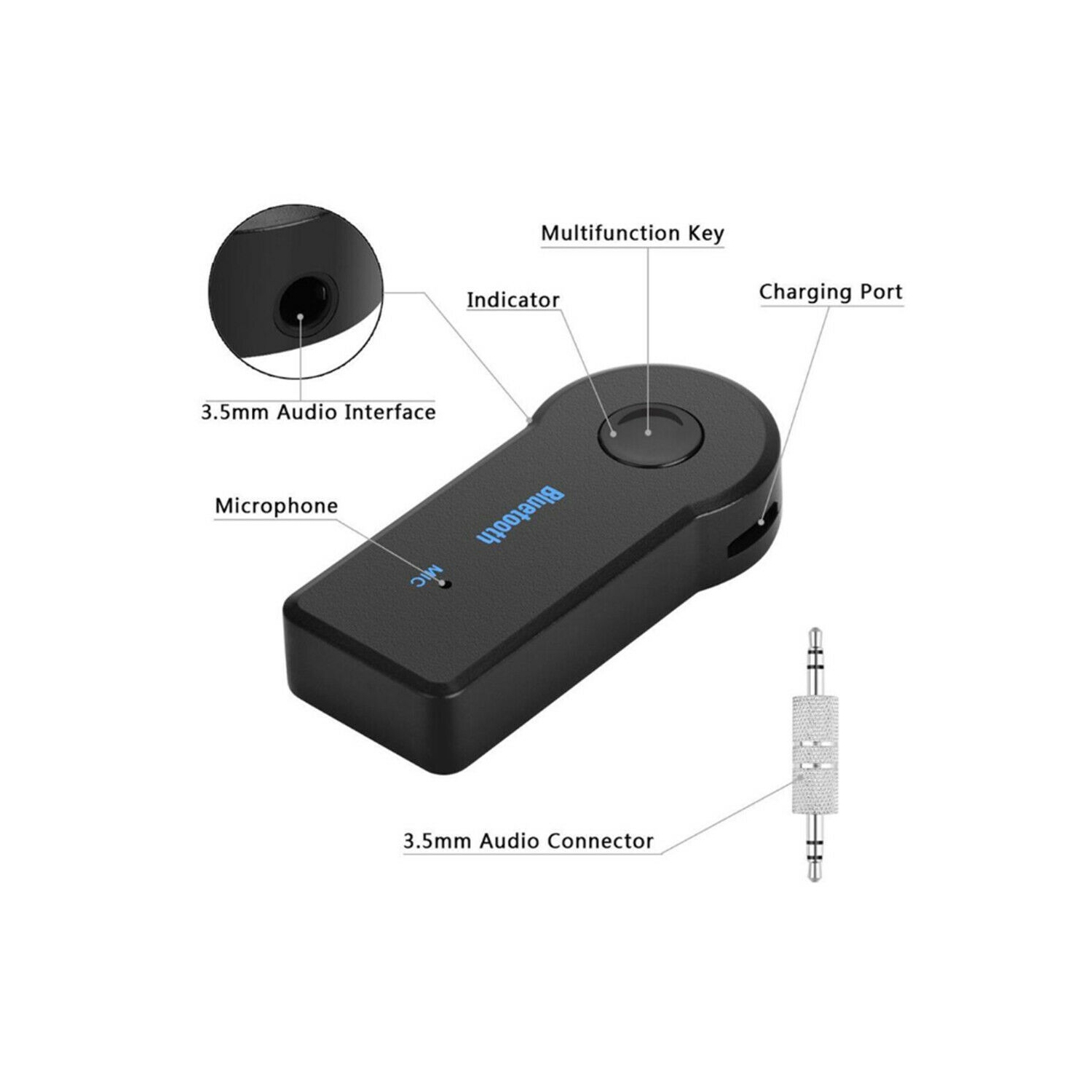 Bluetooth Receiver 4.1 Audio Adapter with 3.5mm AUX for Home Car Sound System Bluetooth Stereo Receiver Hands-Free Car Kits Built-in Mic-Black