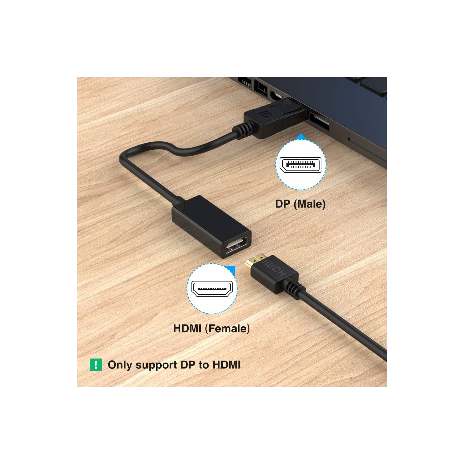 Adaptateur DisplayPort vers HDMI convertisseur mâle vers femelle câble audio 3D 1080p plaqué or compatible avec ordinateur, ordinateur portable PC