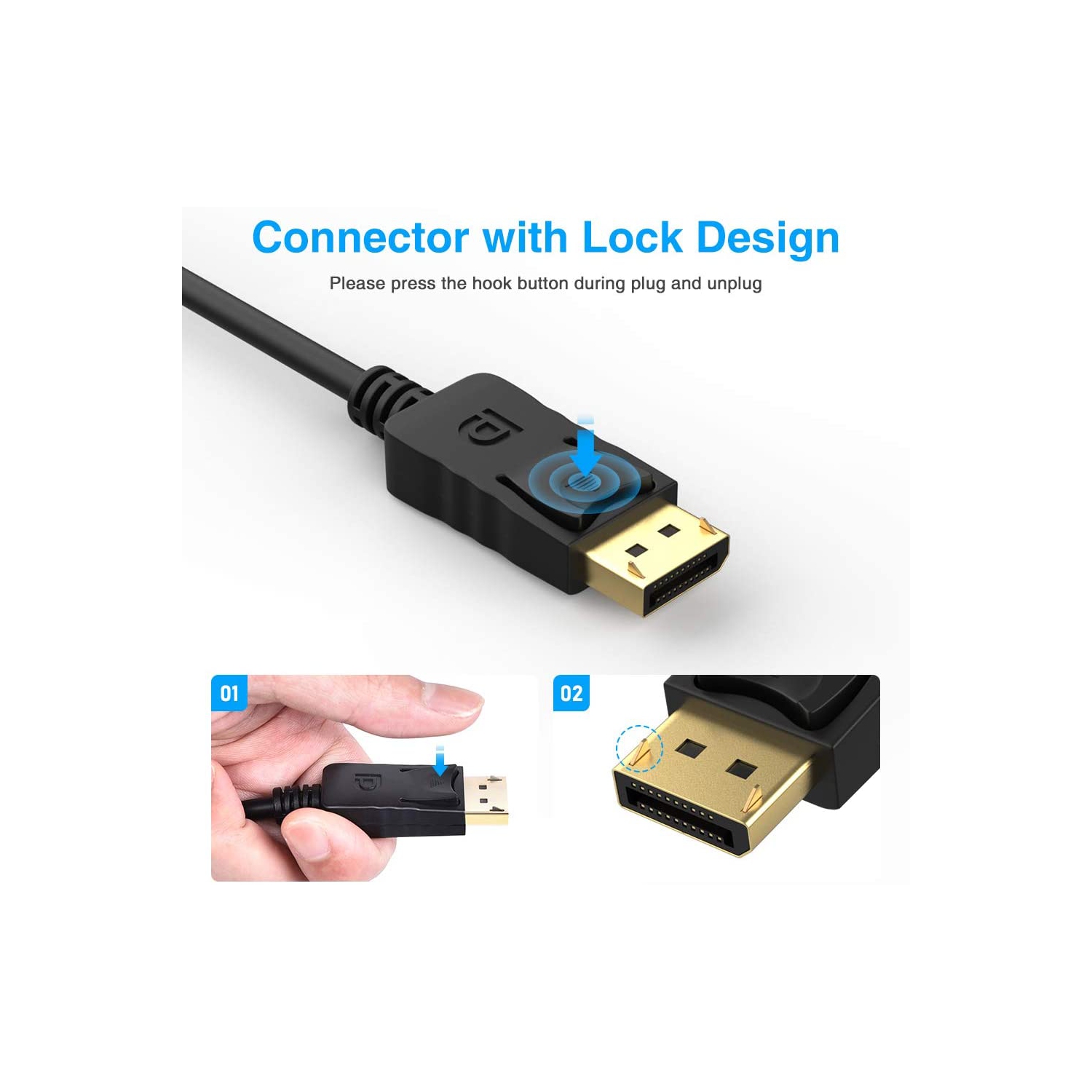 Adaptateur DisplayPort vers HDMI convertisseur mâle vers femelle câble audio 3D 1080p plaqué or compatible avec ordinateur, ordinateur portable PC