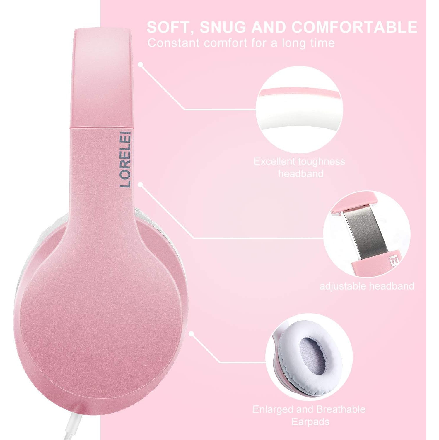 Foldable Over-Ear Headphones with Mic, Portable Stereo Bass Wired Headset, Tangle-Free 1.45M Cable, Ideal for Smartphones, Tablets, MP3/4