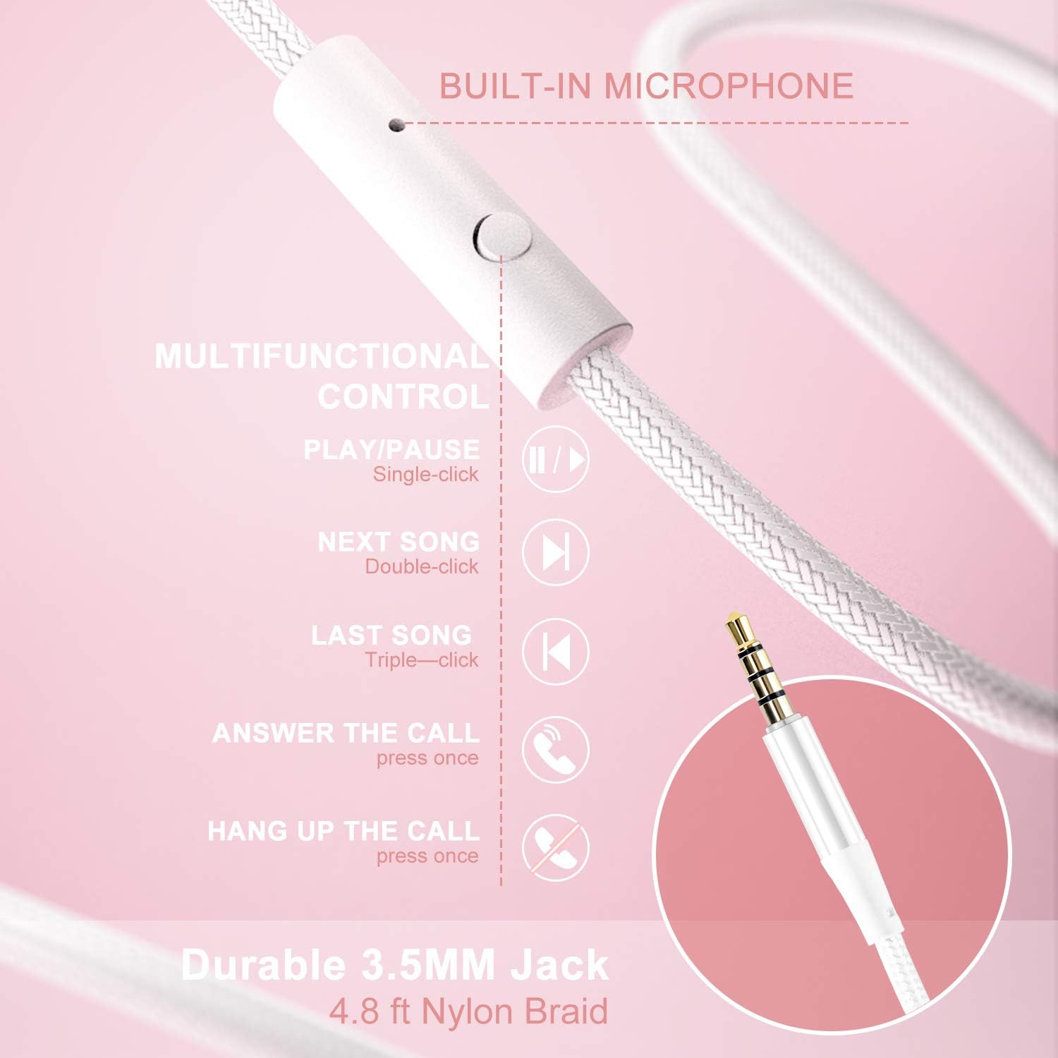 Foldable Over-Ear Headphones with Mic, Portable Stereo Bass Wired Headset, Tangle-Free 1.45M Cable, Ideal for Smartphones, Tablets, MP3/4