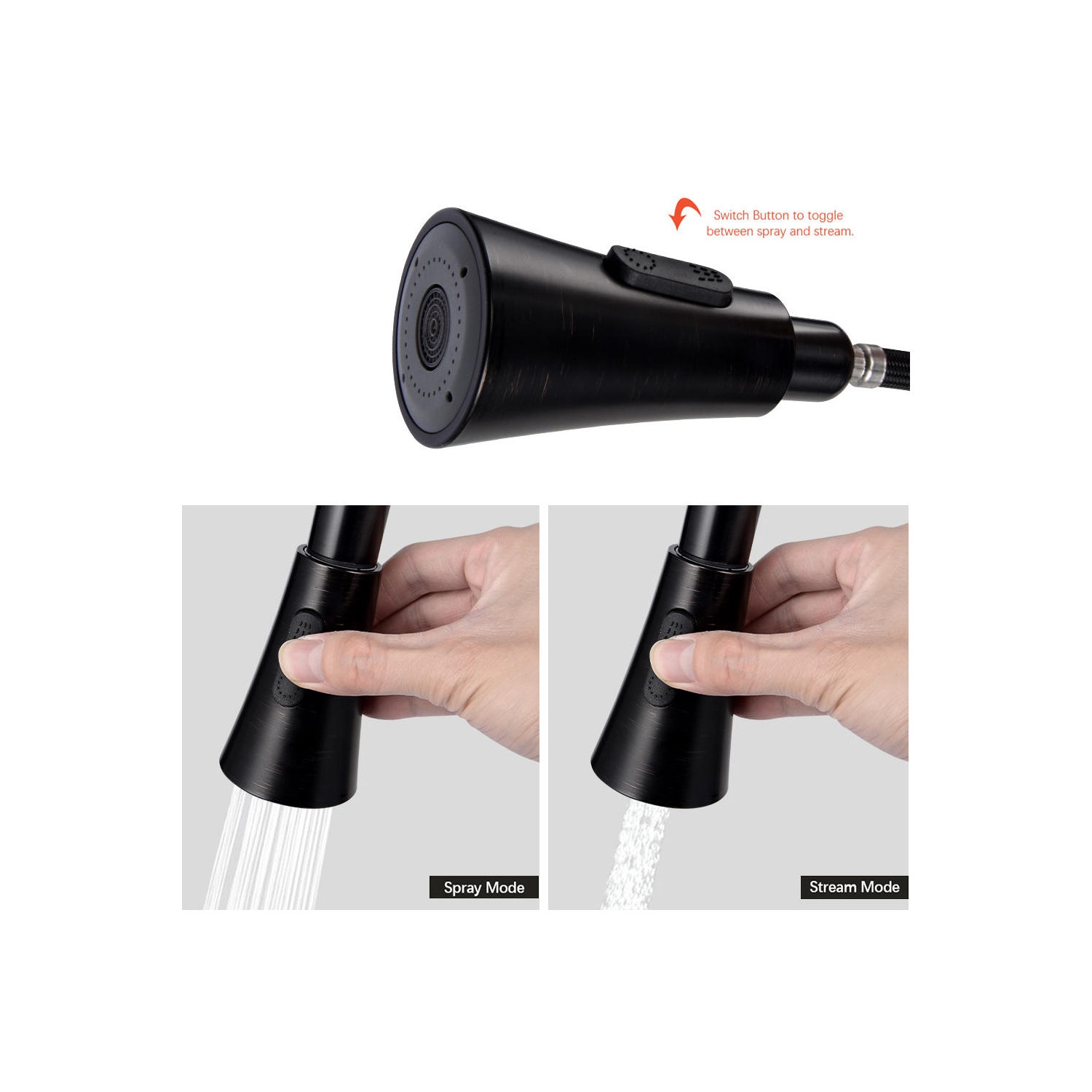 LIVINGbasics Robinet d'évier de cuisine à poignée unique et pulvérisateur à arc élevé, noir mat