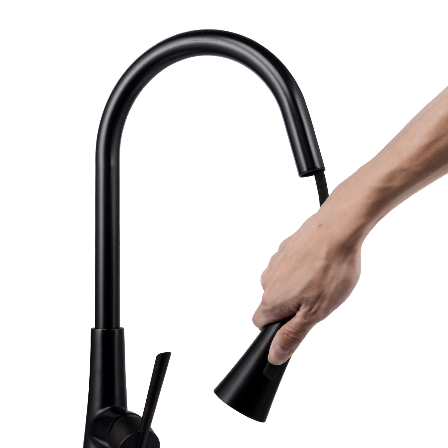 LIVINGbasics Robinet d'évier de cuisine à poignée unique et pulvérisateur à arc élevé, noir mat