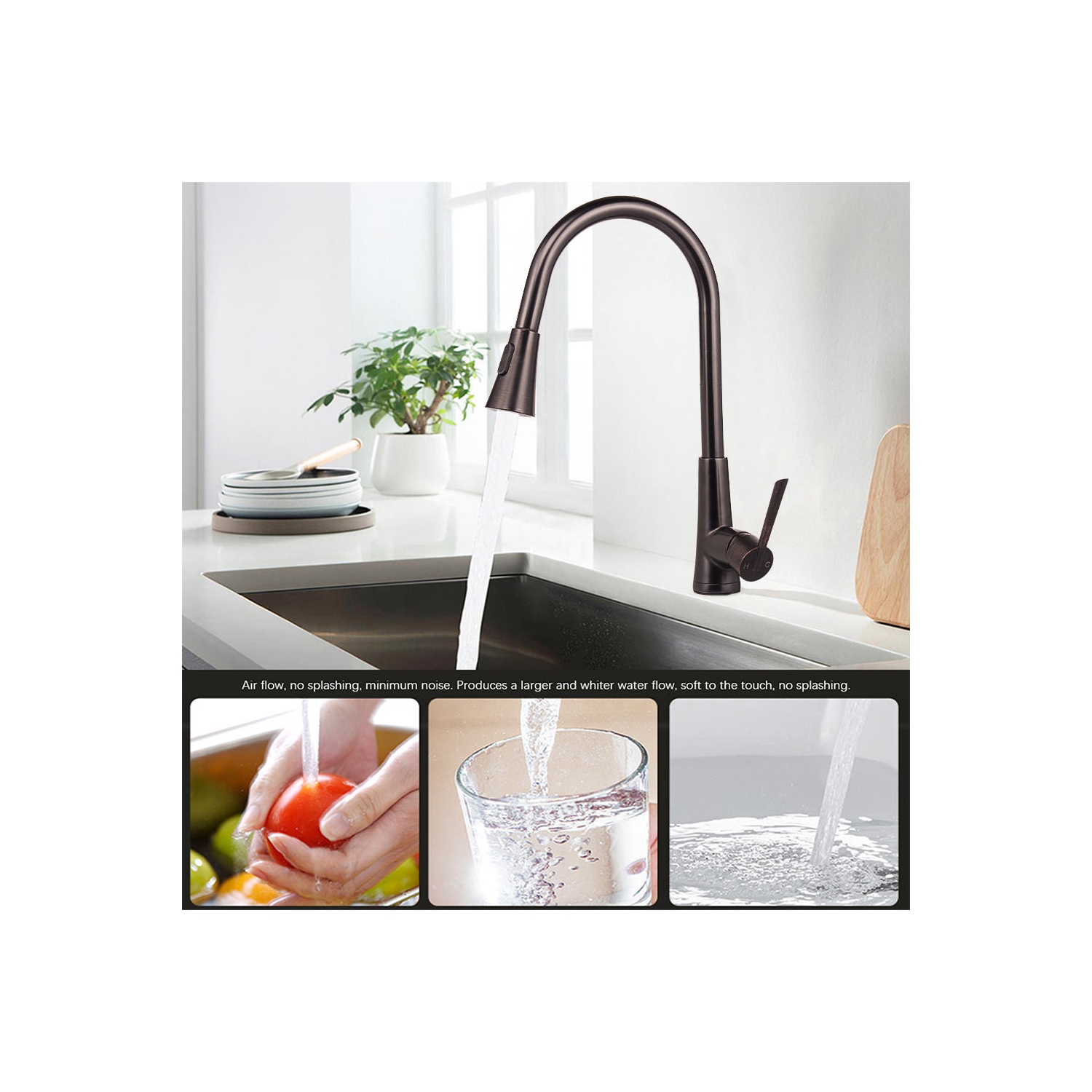 LIVINGbasics Single-Handle Pull-Down High Arc Sprayer Kitchen Sink Faucet, Oil-Rubbed Bronze