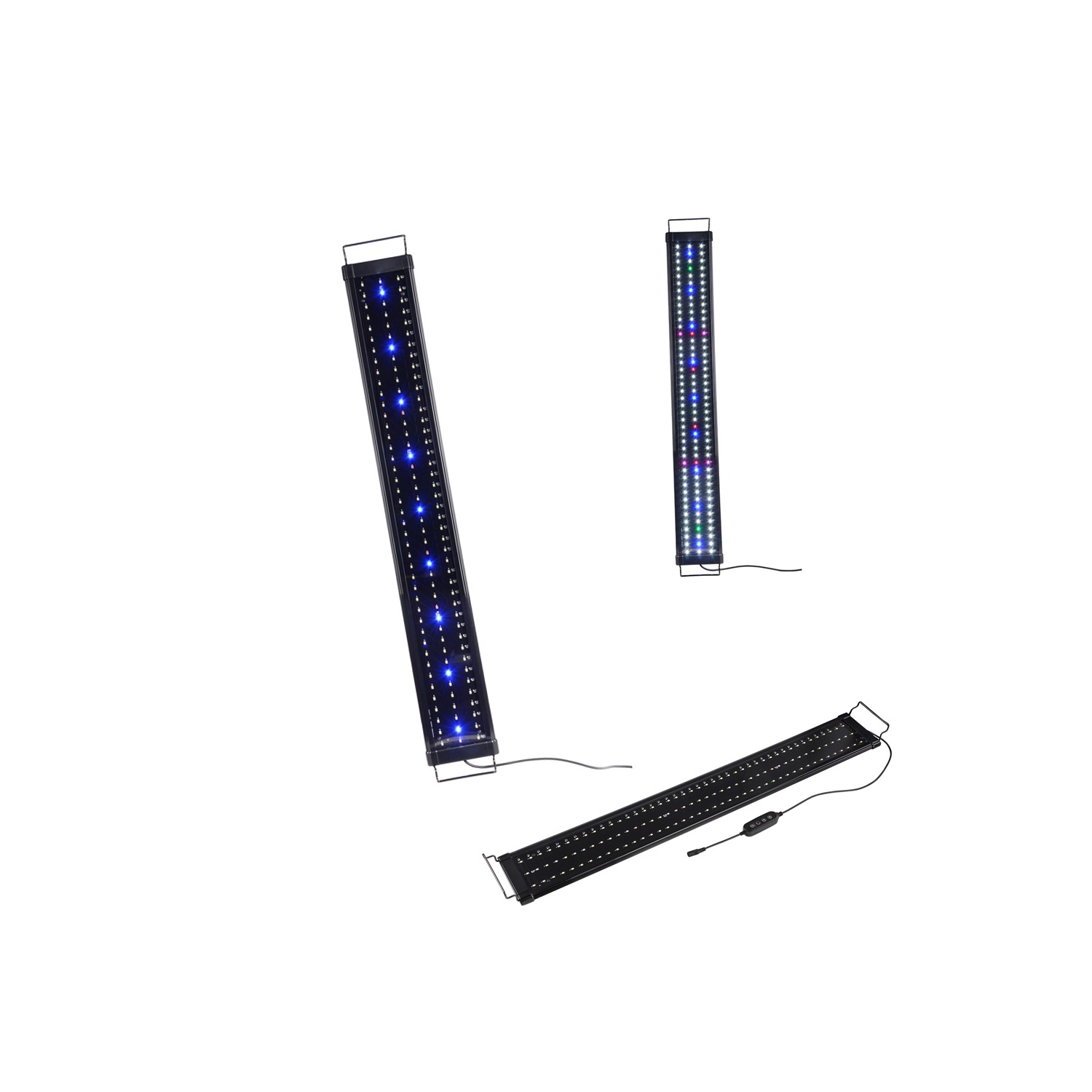 Lumière d'aquarium à LED colorée bleue et blanche de 35,4 pouces avec supports extensibles, réglage de la lumière et de la synchronisation réglables,