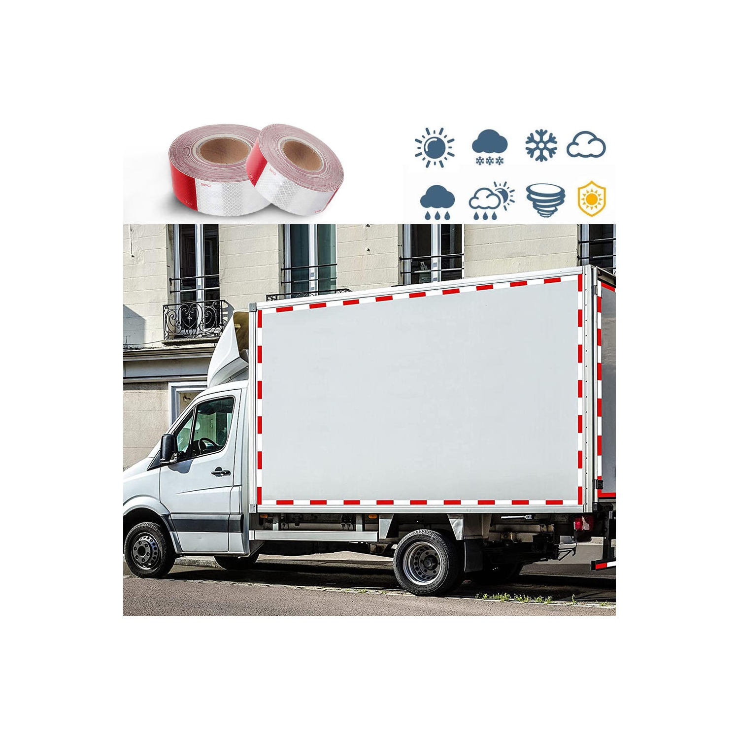 Ruban d'avertissement adhésif rouge blanc super résistant, 2" x 150FT pour voitures, extérieur, boîtes aux lettres, vélos, casques - 1 rouleau/paquet