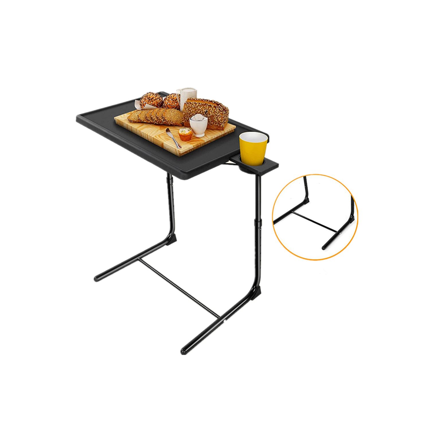 Foldable TV Tray Table with Adjustable Legs and 3 Tilt Angles With 3'' cup holder design for Working or Leisure Time Home Kitchen