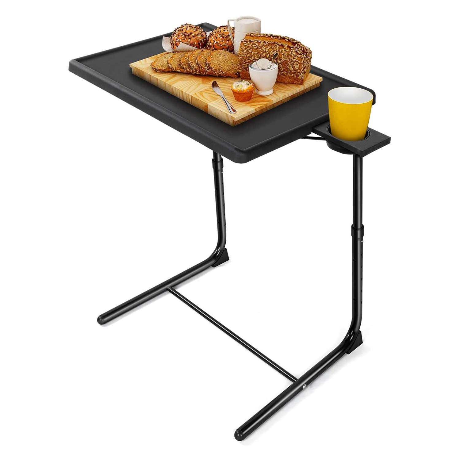 Table-plateau pliable pour téléviseur avec pattes ajustables et 3 angles inclinables avec porte-gobelet de 3&nbsp;po pour la cuisine de travail ou de