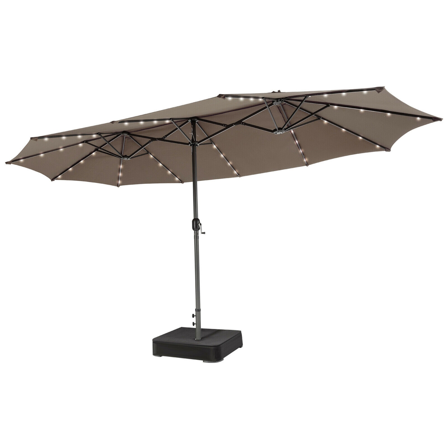 Gymax Outdoor 15' Double-Sided Patio Umbrella 48 Solar LED Lights Crank & Base