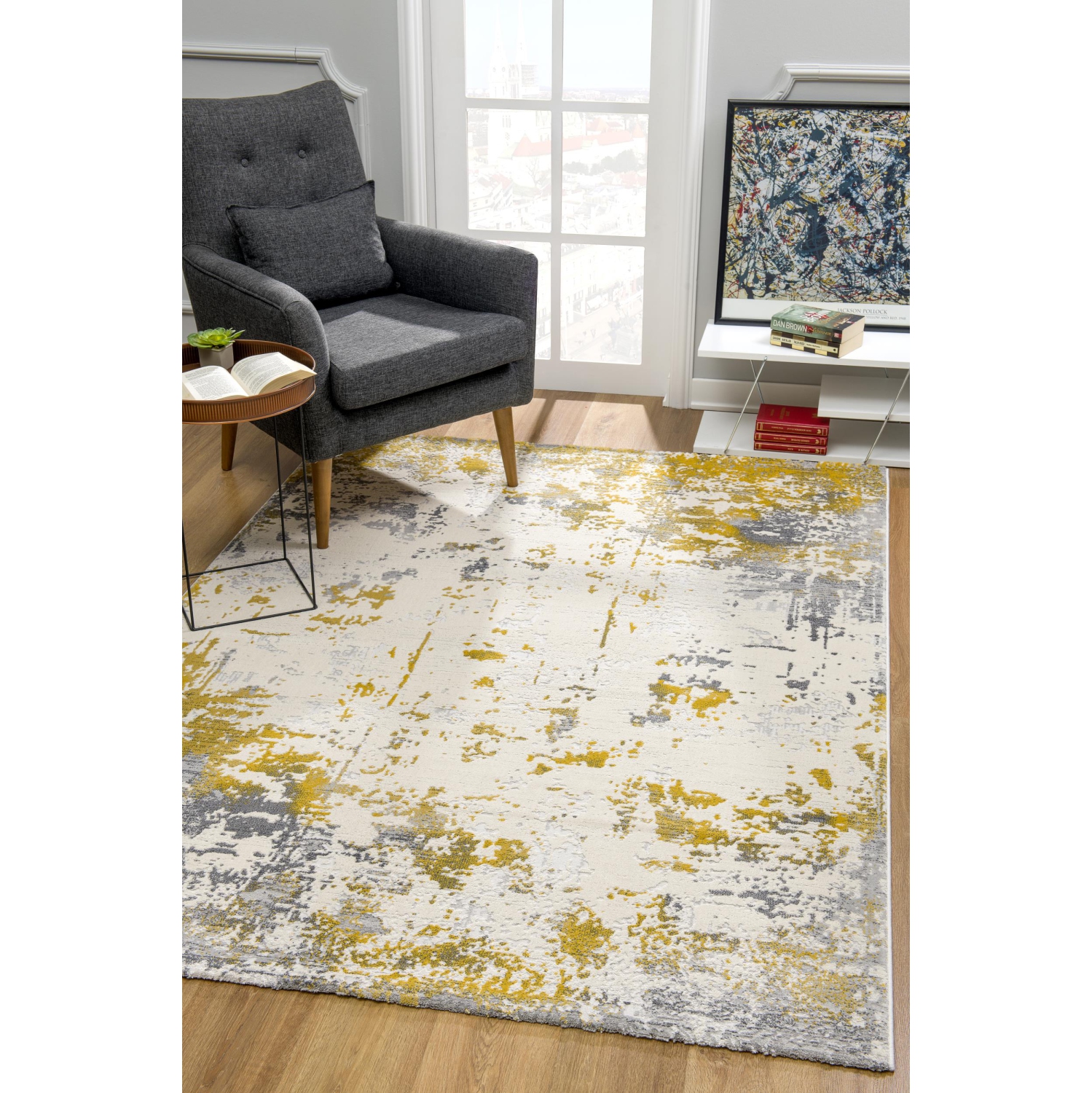 Rug Branch Solenne Contemporary Abstract Gold/Grey Indoor Area Rug