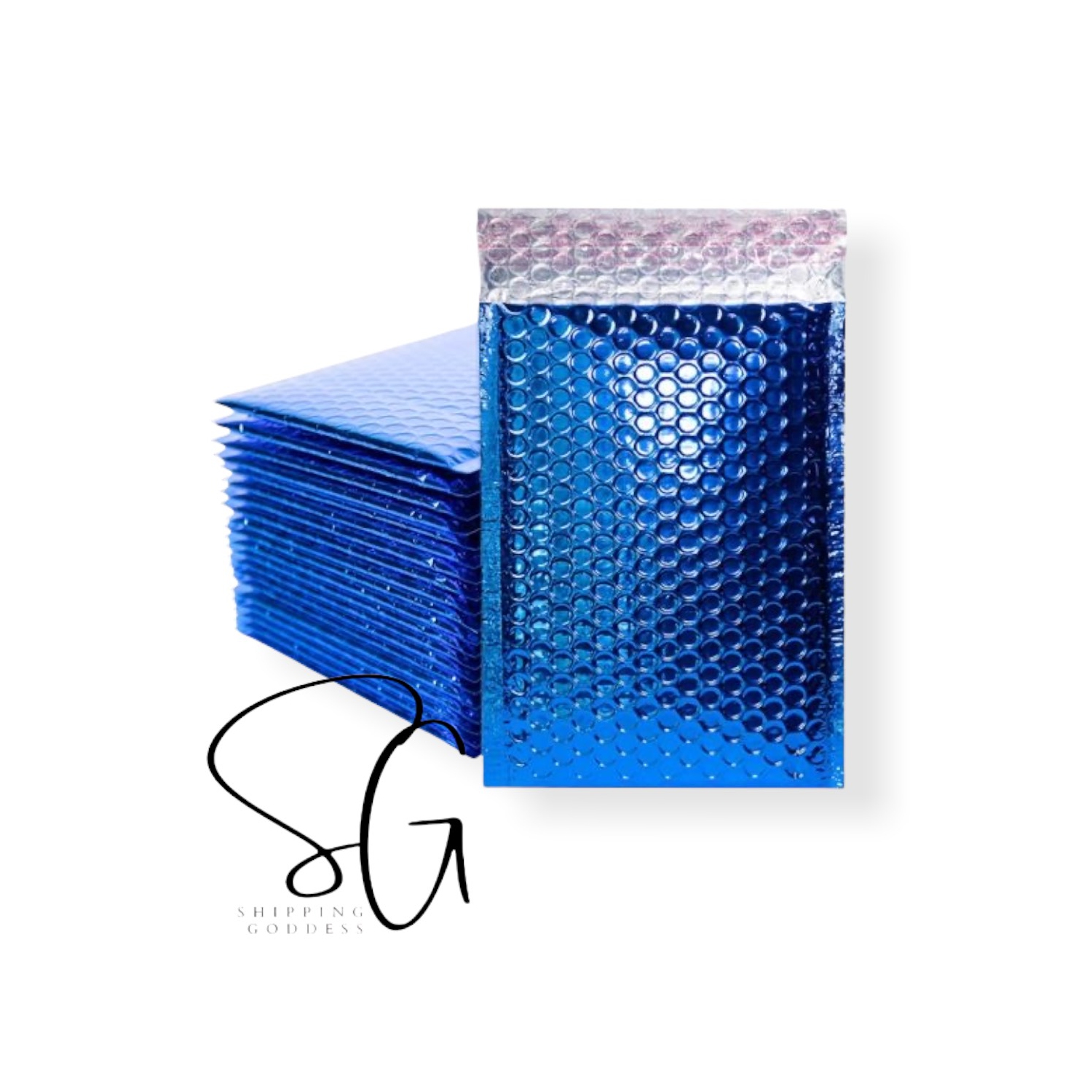 Shipping Goddess 8.5" X 11" #2 Enveloppes à bulles glamour en feuille métallique bleue / paquet de 100