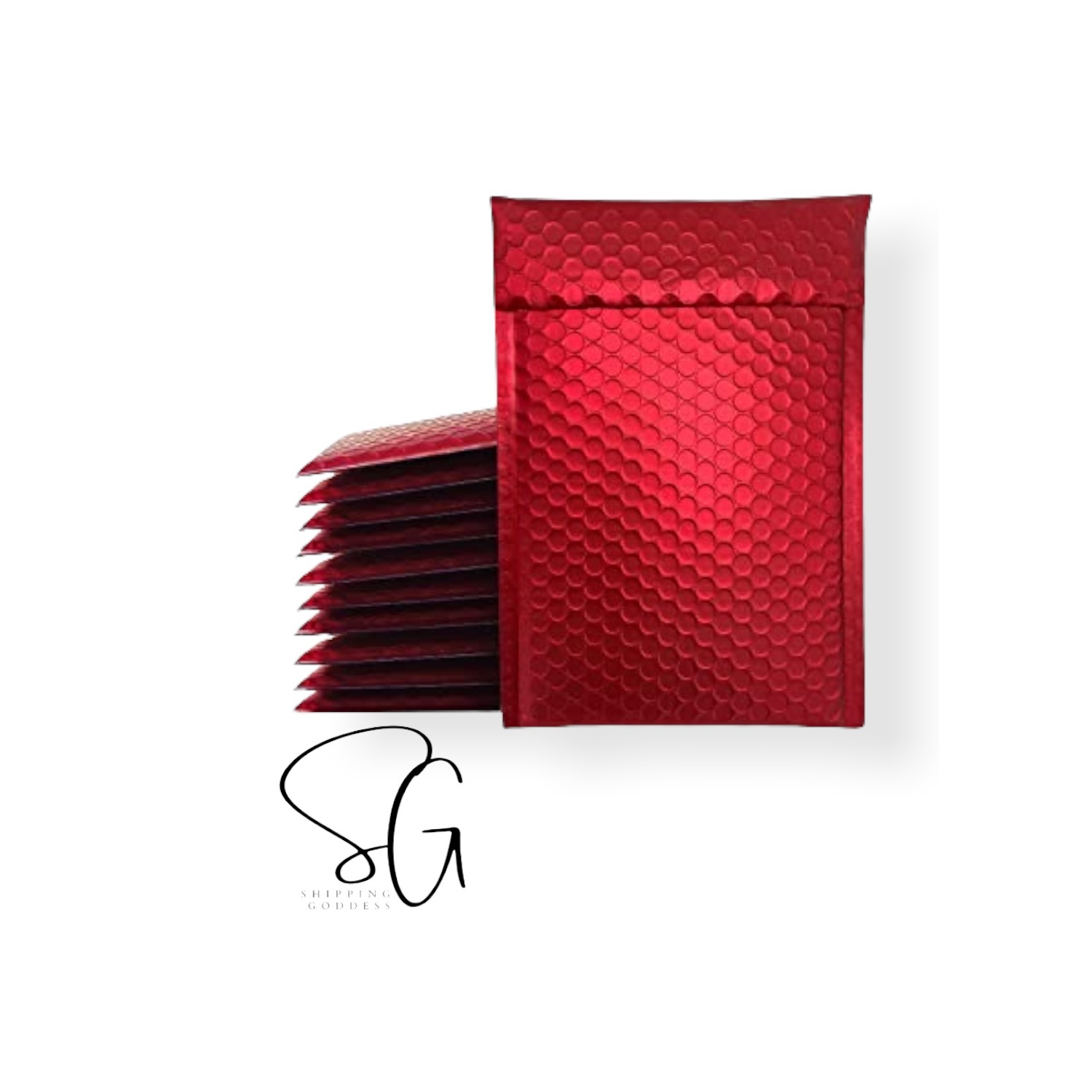 Shipping Goddess 4" X 7" #000 Red Metallic Foil Glamour Bubble Mailers/50 Pack