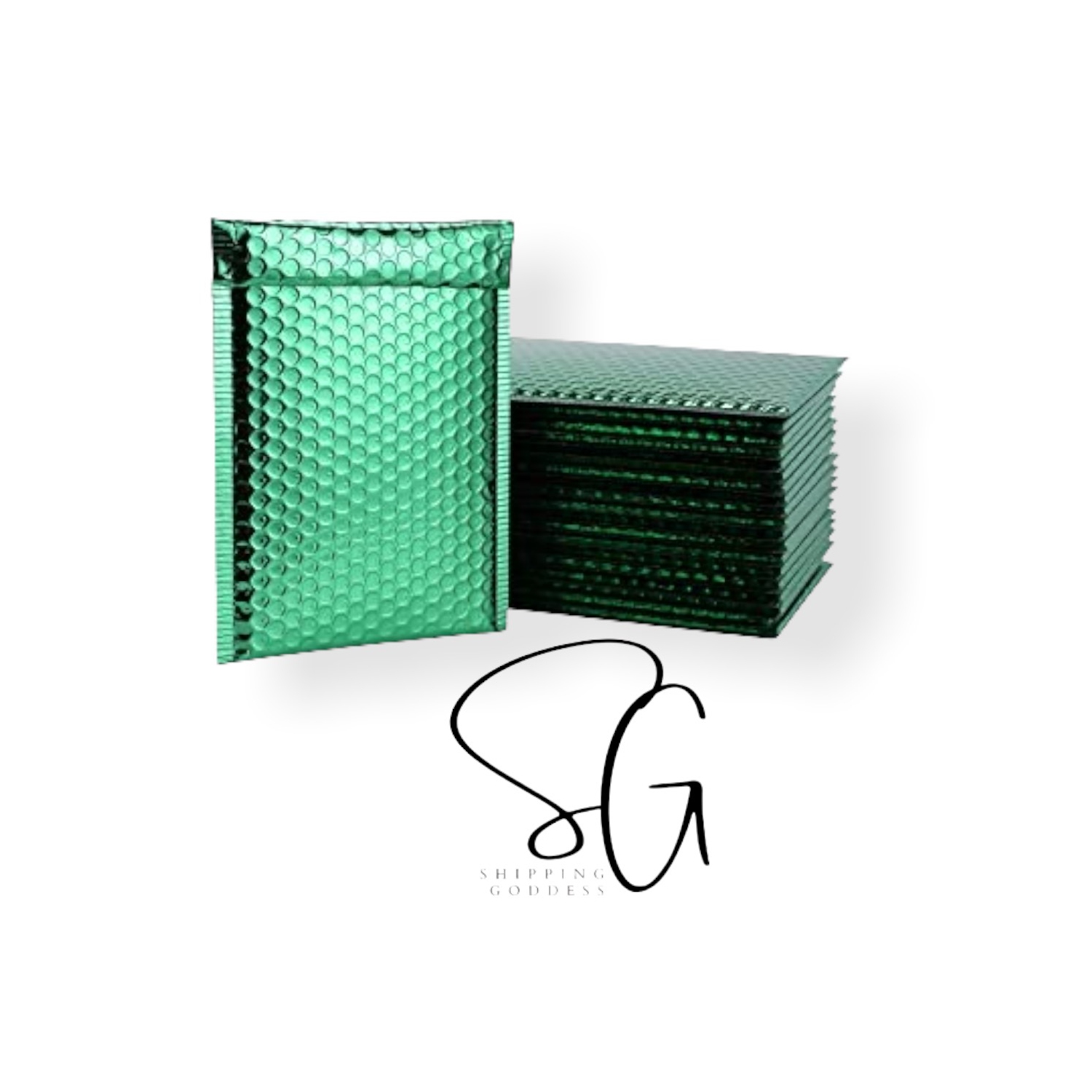 Shipping Goddess 5" X 9" #00 Green Metallic Foil Glamour Bubble Mailers/200 Pack
