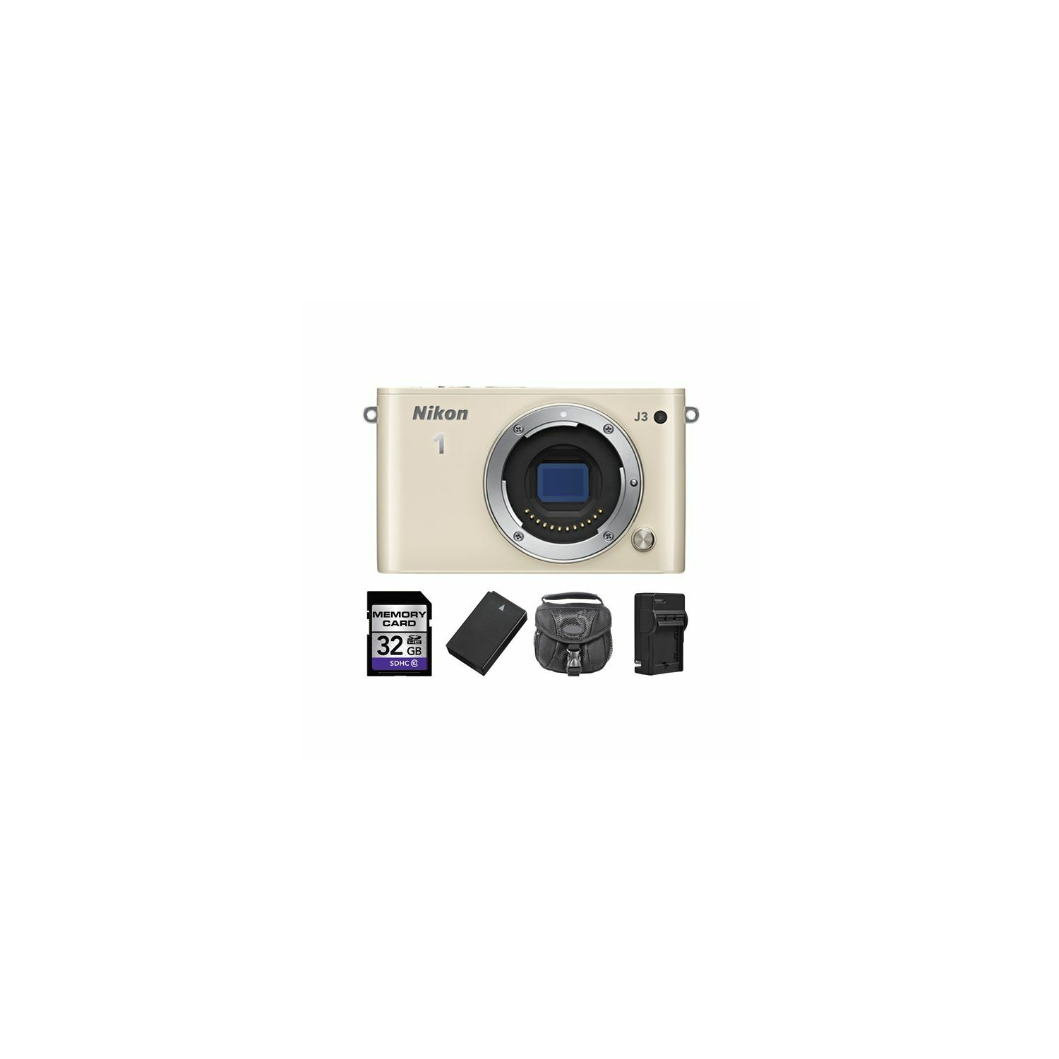 Nikon 1 J3 Mirrorless Digital Camera - Beige + 2 Batteries, 32GB & More