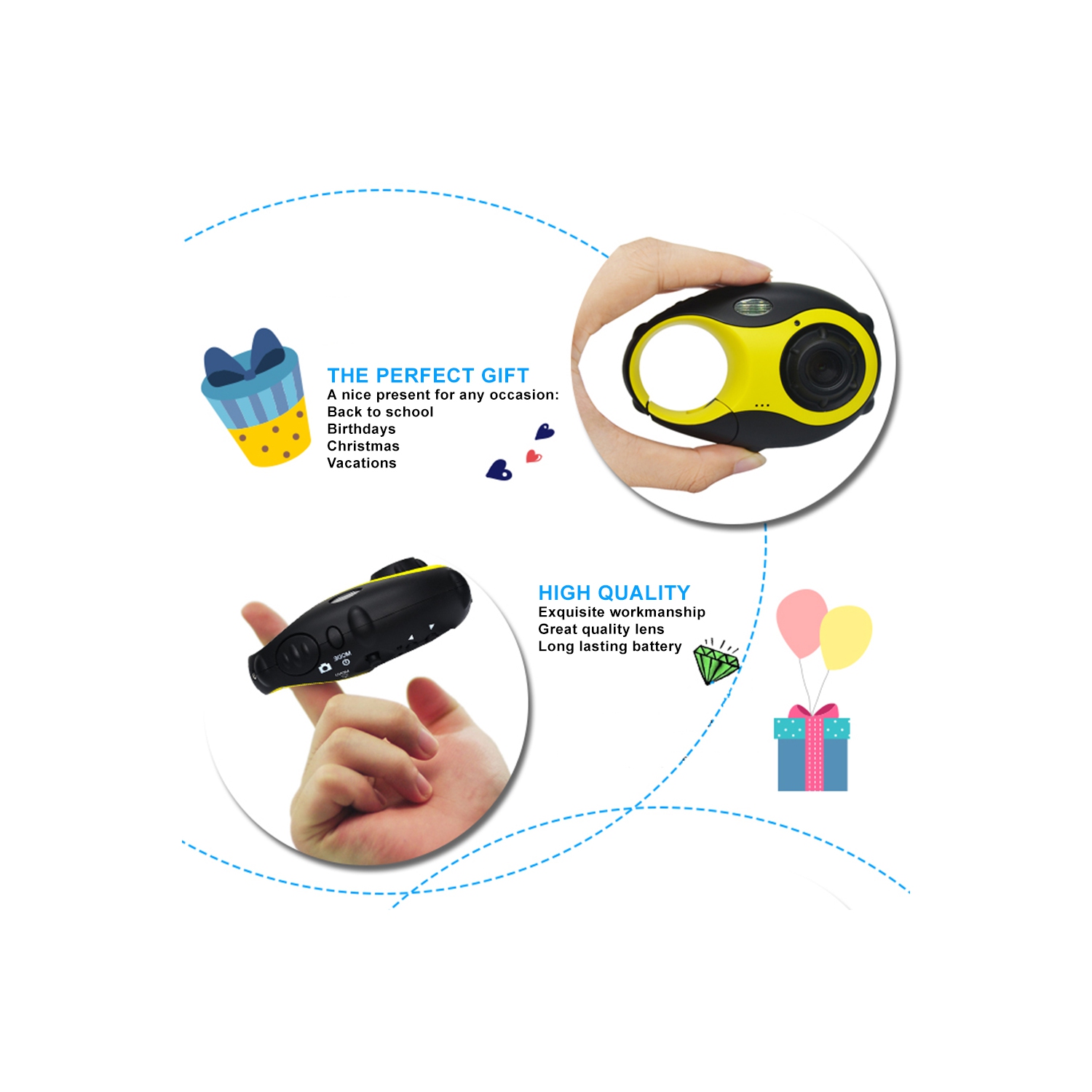 Mini camera for kids with anti-fall hook - Children's digital camera, shoot and watch, night shooting HD screen