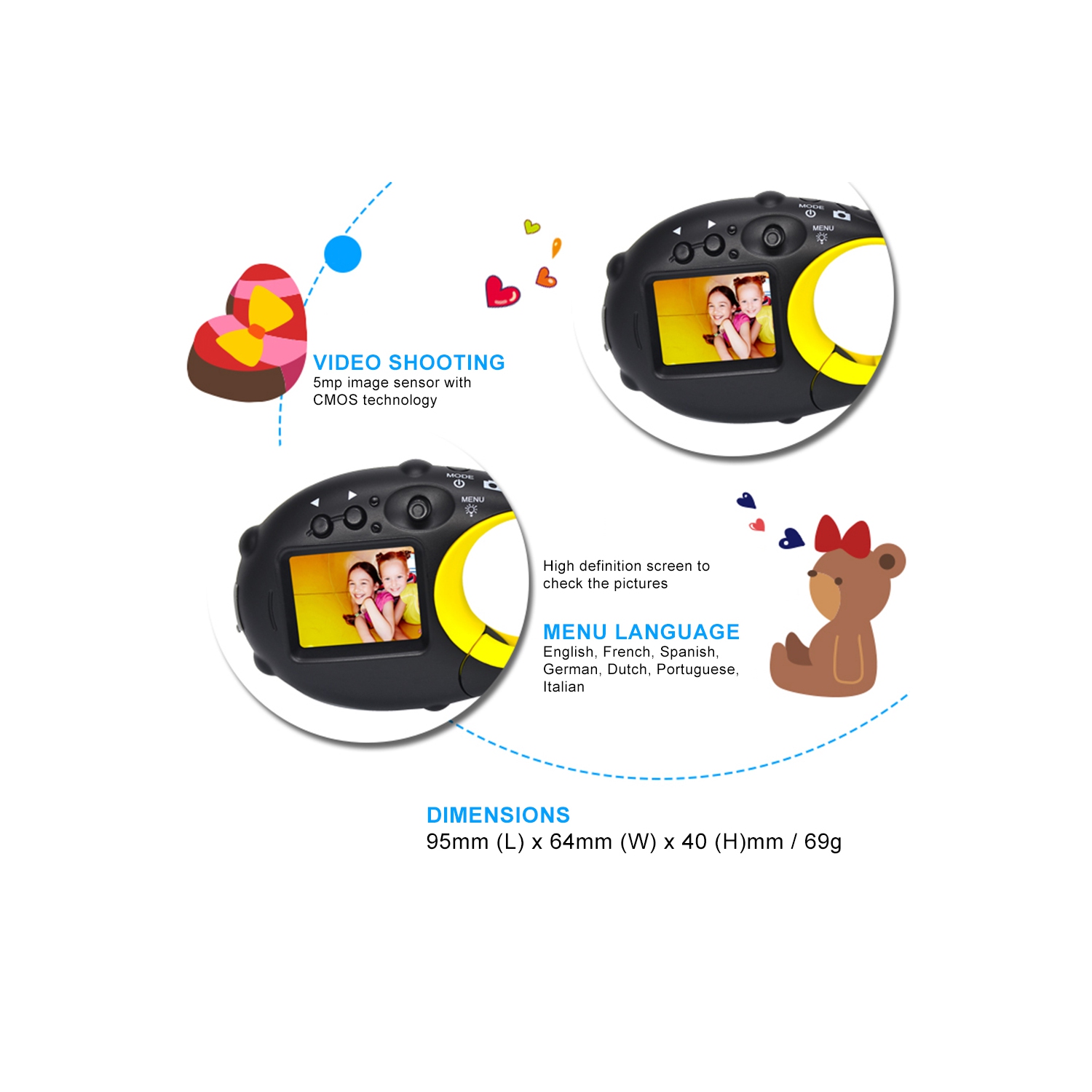 Mini camera for kids with anti-fall hook - Children's digital camera, shoot and watch, night shooting HD screen