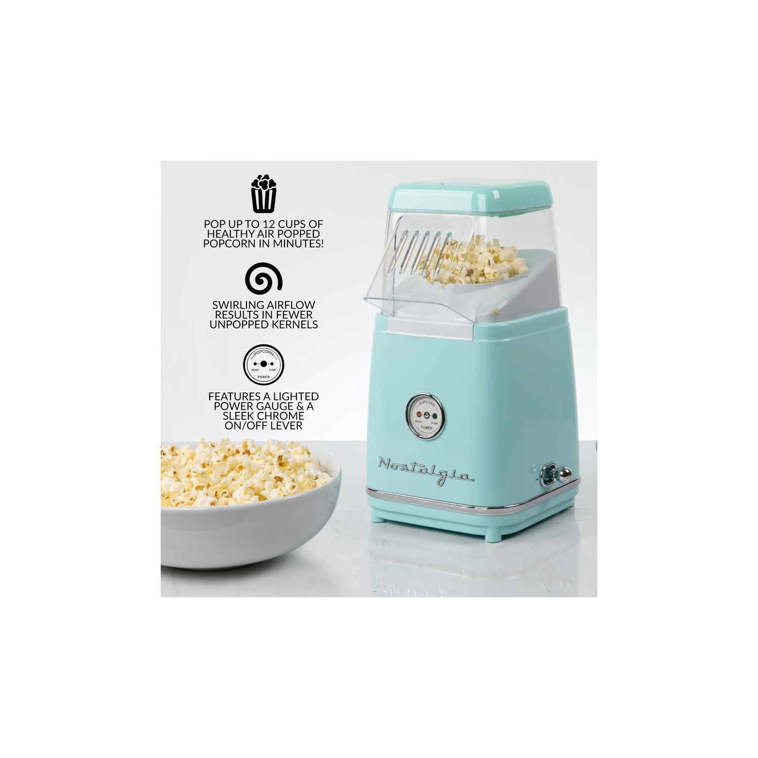 Nostalgia Classic Retro Machine à pop-corn à air chaud 12 tasses Aqua