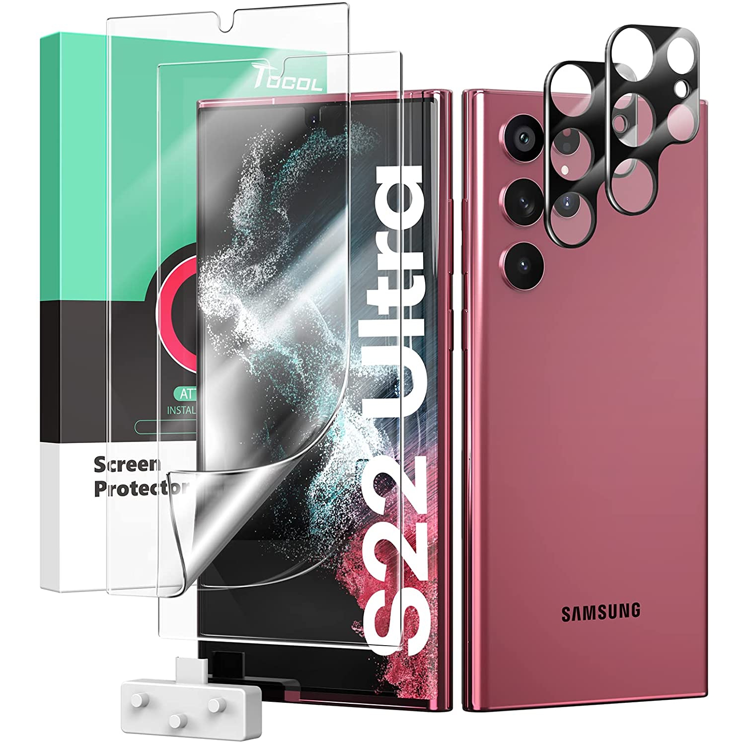 2 protecteurs d’écran en TPUR/2 protecteurs d’objectif d’appareil photo Galaxy S22 Ultra et 2 protecteurs d’écran en TPU souple pour Galaxy S22 Ultra