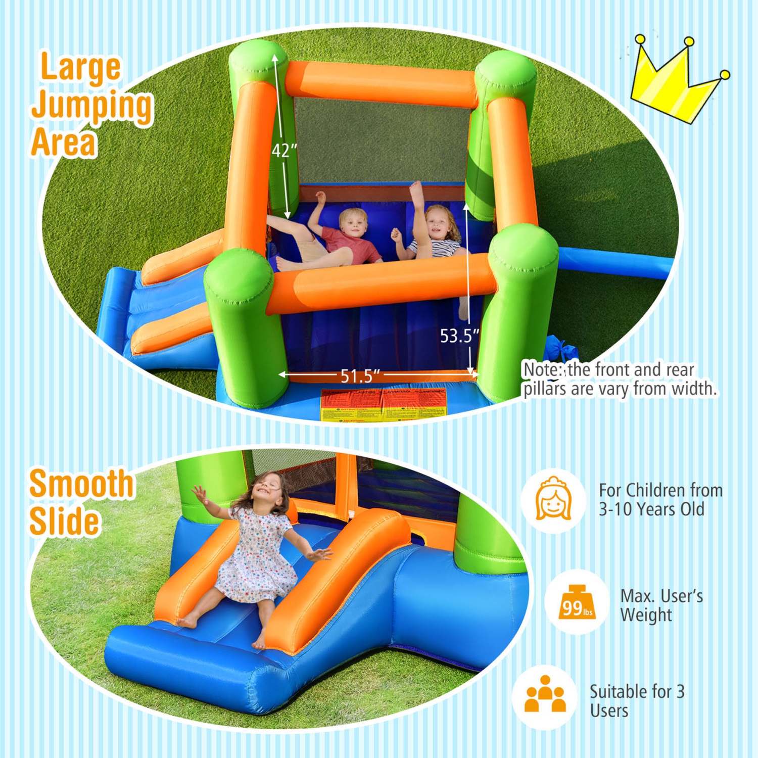 Gymax Inflatable Bounce House Kids Jumping Playhouse Indoor & Outdoor Without Blower