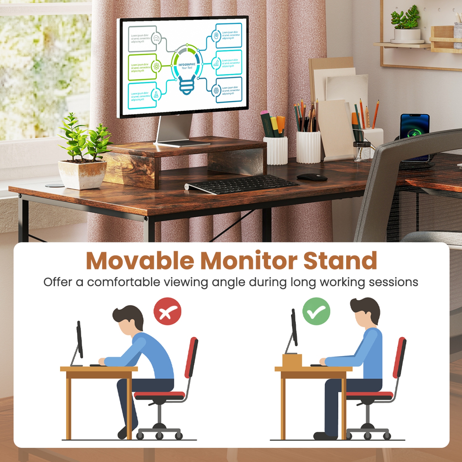 Gymax L-Shaped Reversible Computer Desk 2-Person Long Table w/Monitor Stand