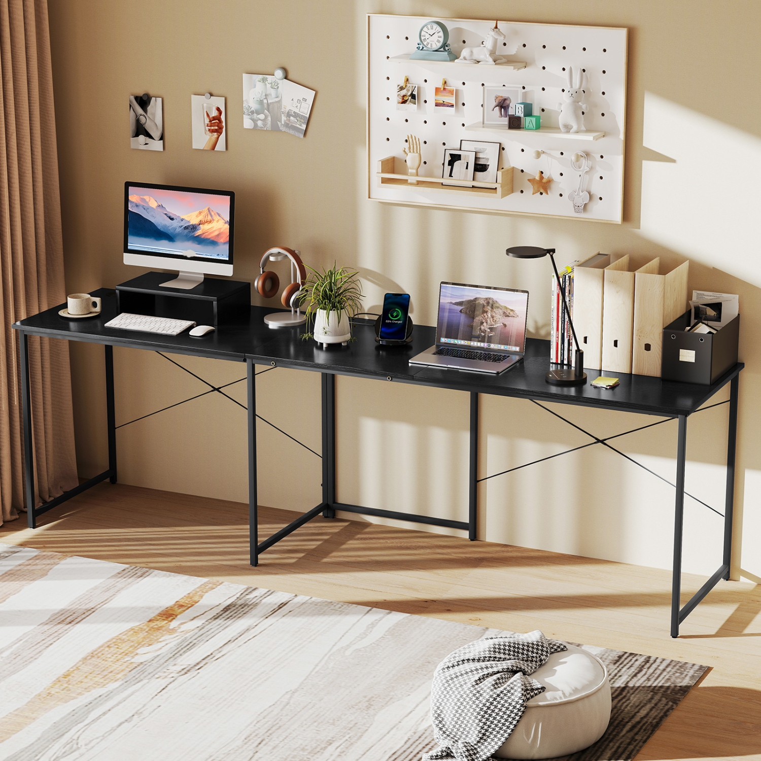 Gymax L-Shaped Reversible Computer Desk 2-Person Long Table w/Monitor Stand