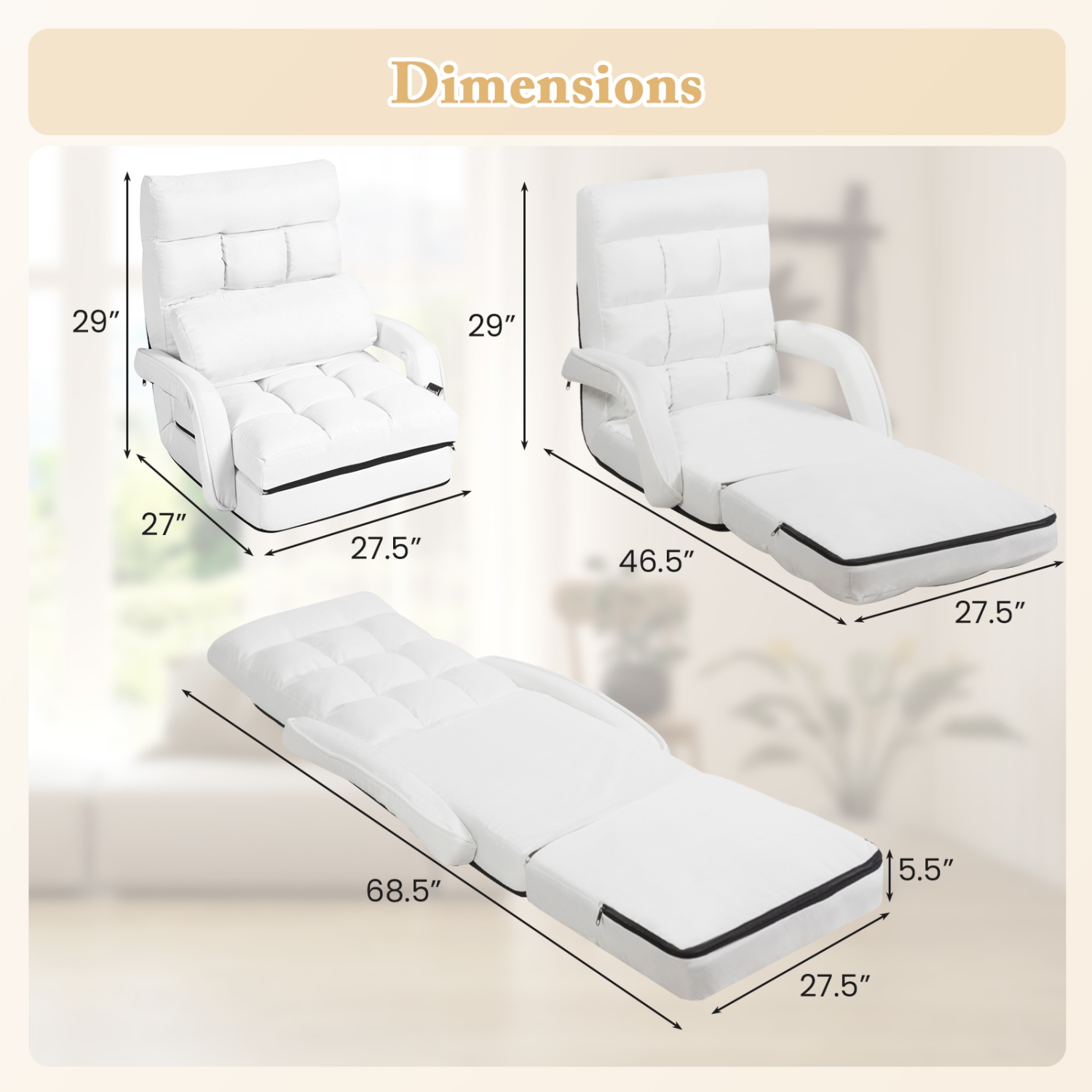 Chaise longue pliante Gymax chaise longue à accoudoirs et chaise longue, canapé Lazy