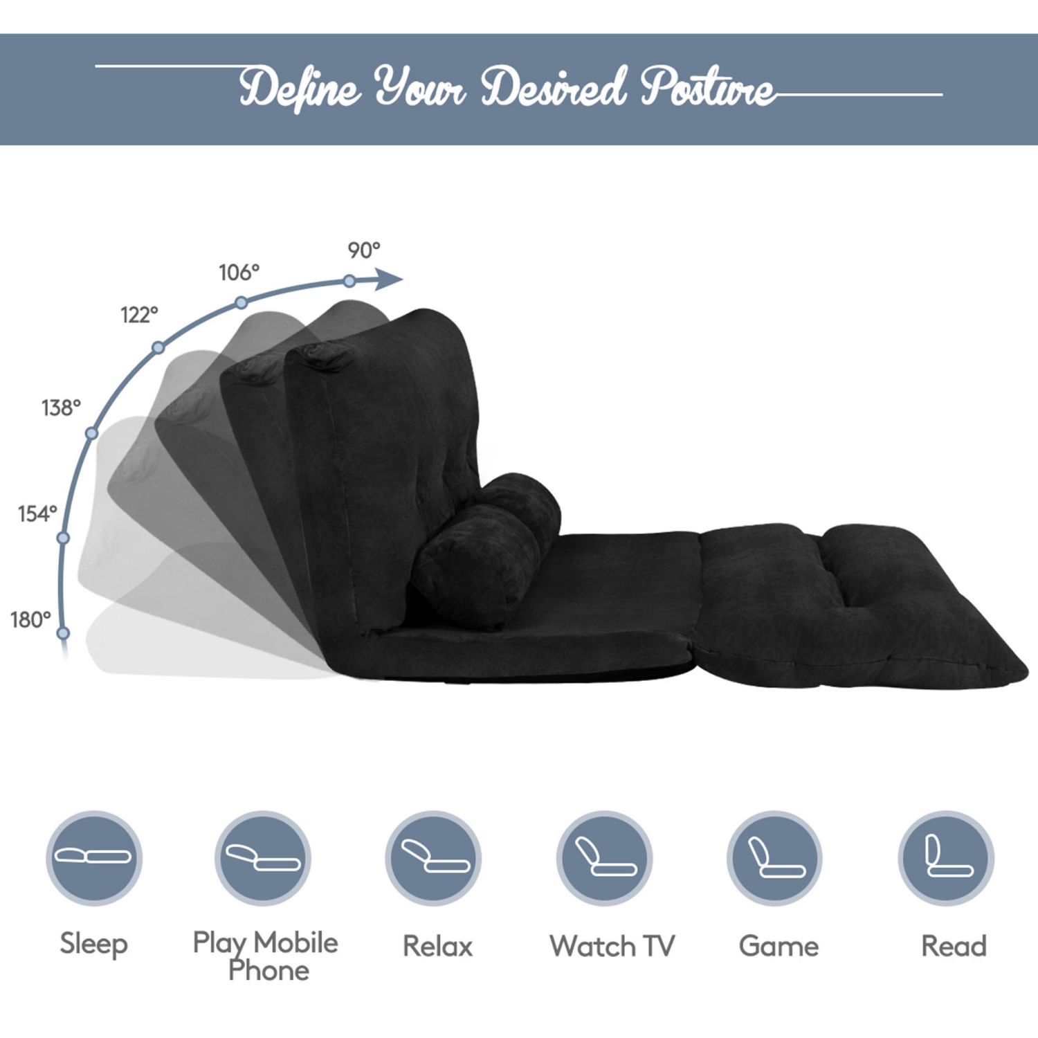 Gymax Floor Sofa Bed 6-Position Adjustable Sleeper Lounge Couch with 2 Pillows