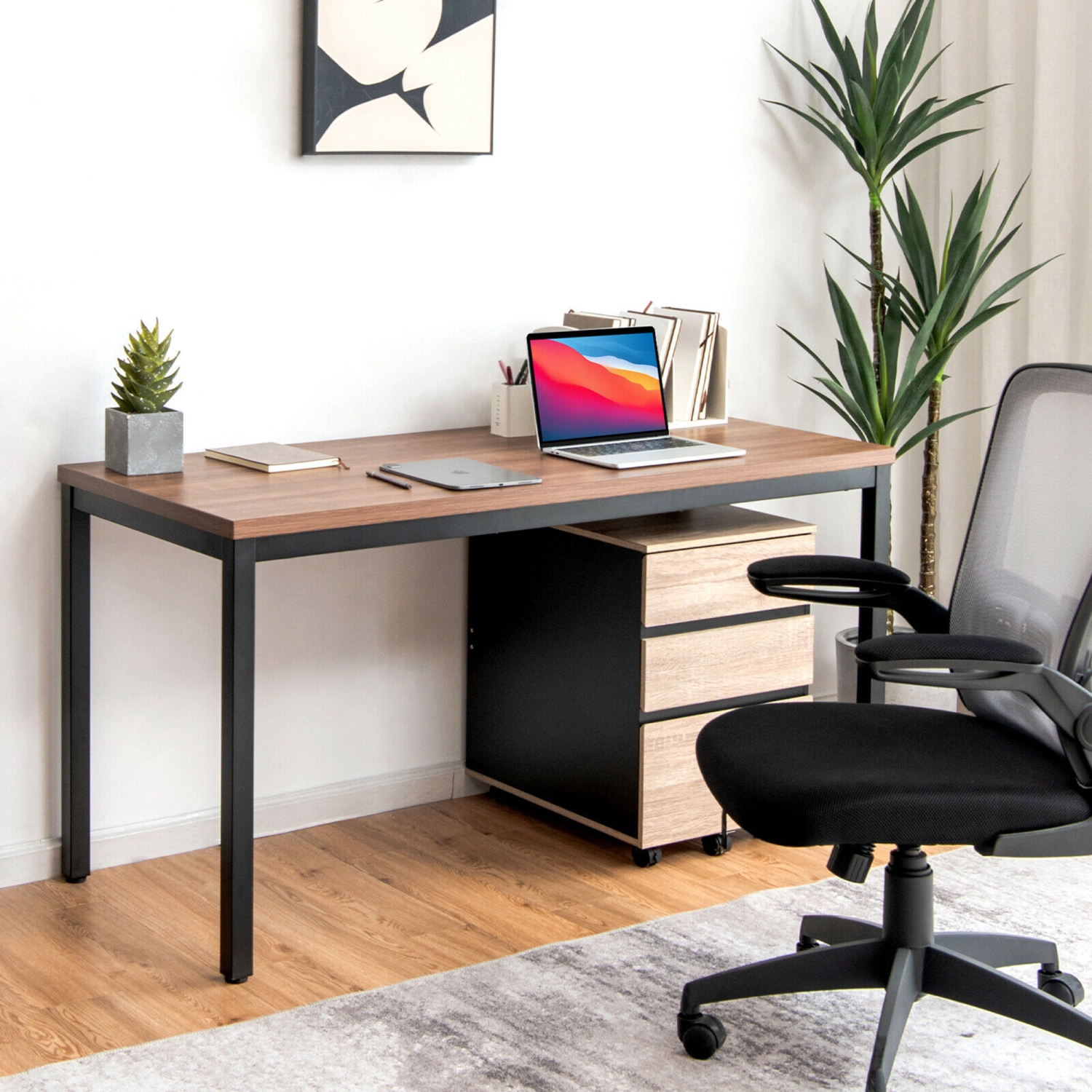 Gymax 55'' Conference Table Office Computer Study Desk Metal Base Meeting Room