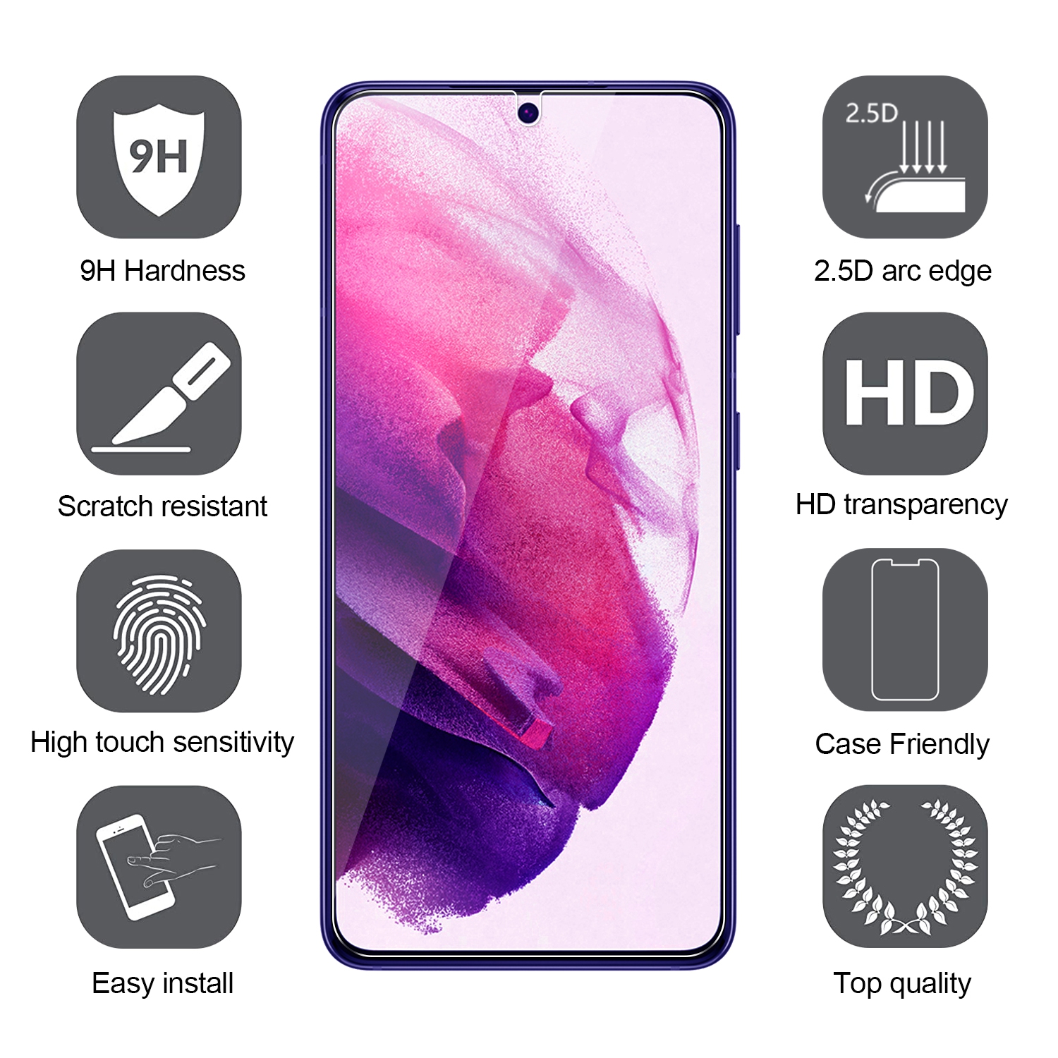 2 Packs Screen Protector for Samsung Galaxy S22 Plus + 2 Packs Camera Lens Protector with Accurate Alignment Frame, 9H Tempered Glass