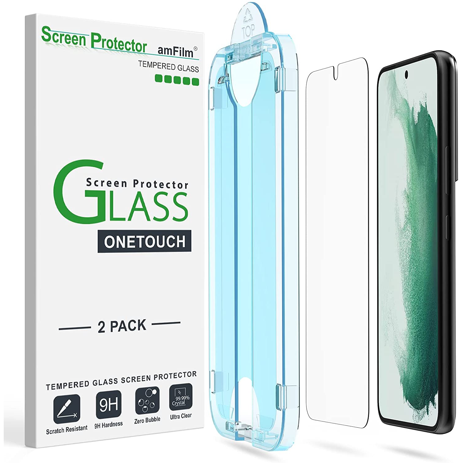 (Paquet de 2 + 2) Ensemble de 2 protecteurs d'écran en verre trempé compatible avec le Galaxy S22 plus de 5G 6,6 po de Samsung, et paquet de 2