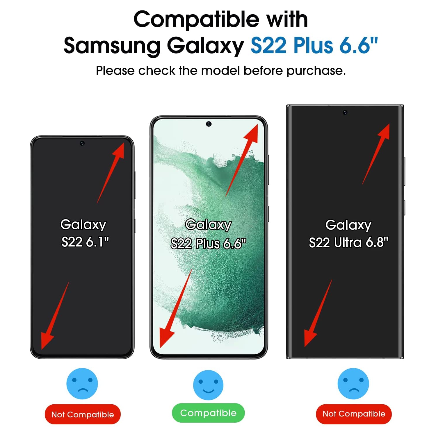 (Paquet de 2 + 2) Ensemble de 2 protecteurs d'écran en verre trempé compatible avec le Galaxy S22 plus de 5G 6,6 po de Samsung, et paquet de 2