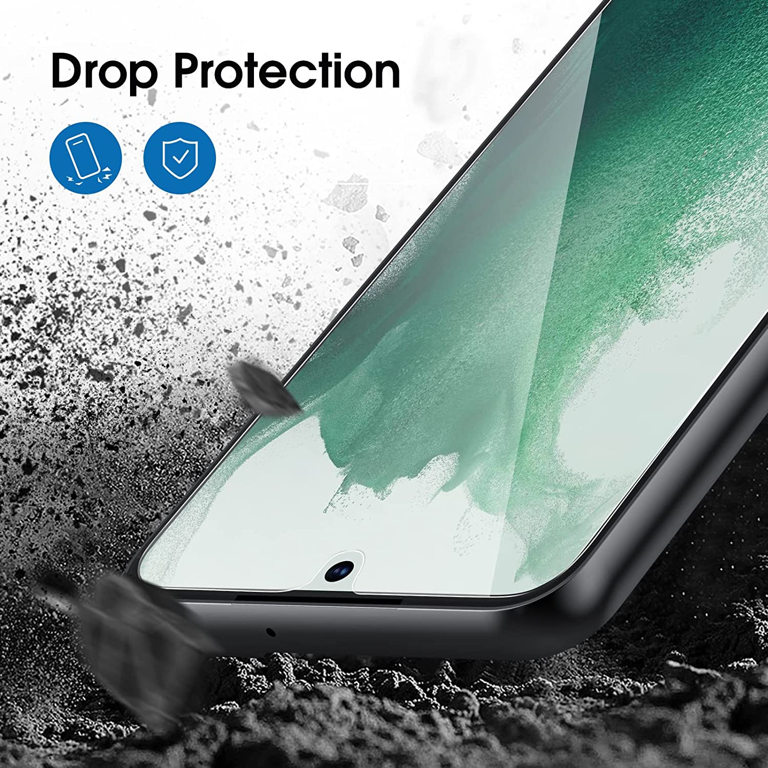 (Paquet de 2 + 2) Ensemble de 2 protecteurs d'écran en verre trempé compatible avec le Galaxy S22 plus de 5G 6,6 po de Samsung, et paquet de 2