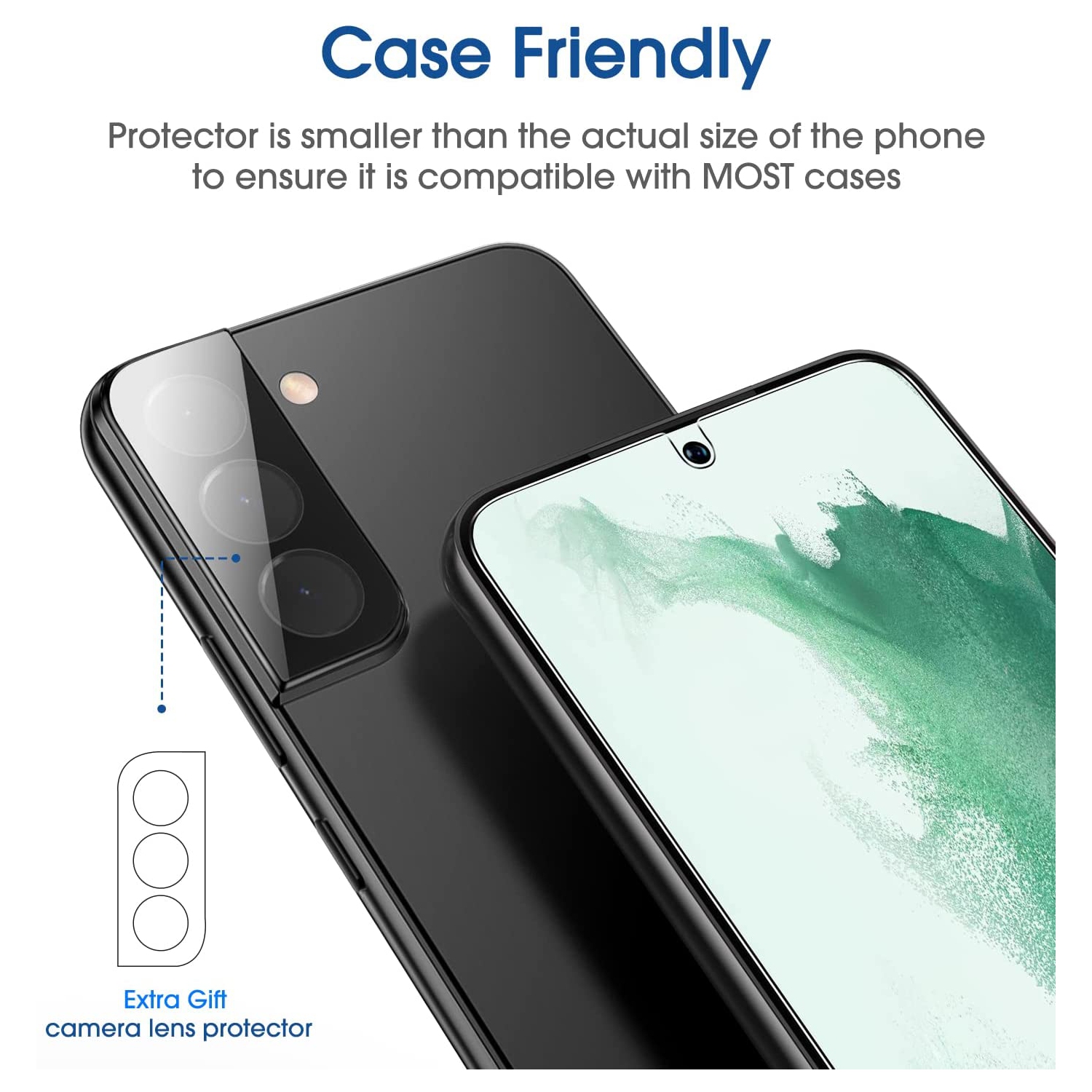 (Paquet de 2 + 2) Ensemble de 2 protecteurs d'écran en verre trempé compatible avec le Galaxy S22 plus de 5G 6,6 po de Samsung, et paquet de 2