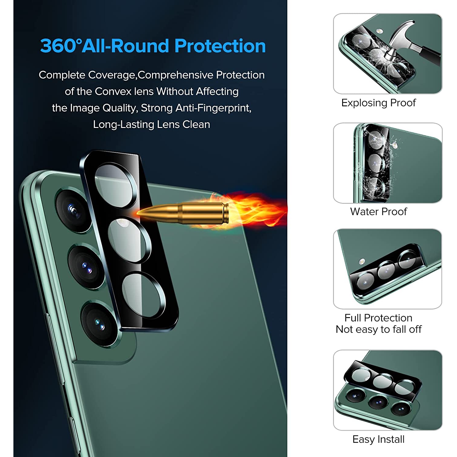 [4 Pack] Screen Protector for Samsung Galaxy S22 5G 2022 [2 Pack] with 2 Pack Camera Lens Protector Tempered Glass, Alignment Frame, Easy Installation