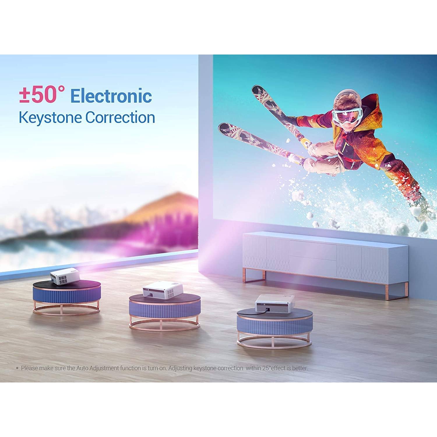 Ensemble - Projecteur natif 1080p Performance 630&nbsp;W Vankyo, projecteur Wi-Fi HD intégrale 5G/2,4 GHz avec écran ACL et écran de projection.