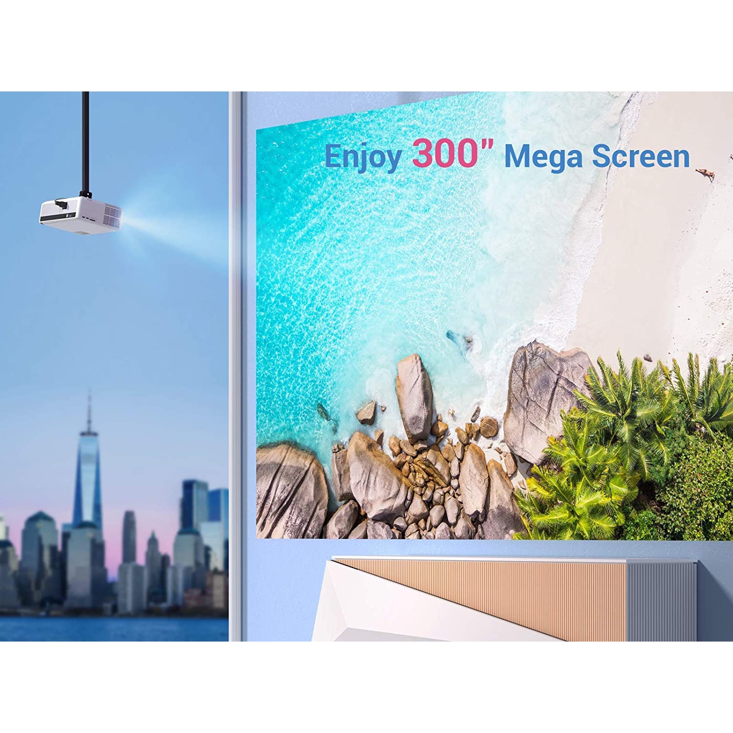 Ensemble - Projecteur natif 1080p Performance 630&nbsp;W Vankyo, projecteur Wi-Fi HD intégrale 5G/2,4 GHz avec écran ACL et écran de projection.