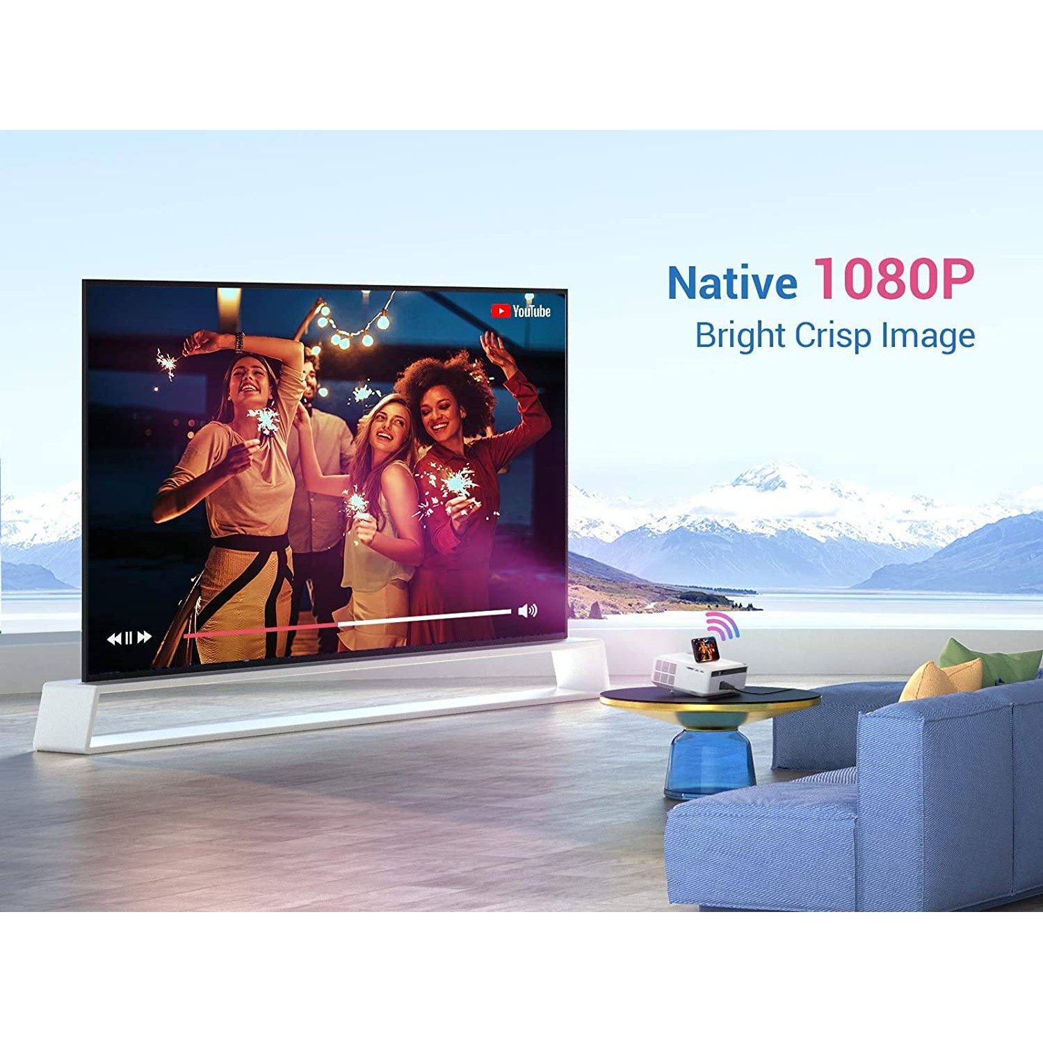 Ensemble - Projecteur natif 1080p Performance 630&nbsp;W Vankyo, projecteur Wi-Fi HD intégrale 5G/2,4 GHz avec écran ACL et écran de projection.