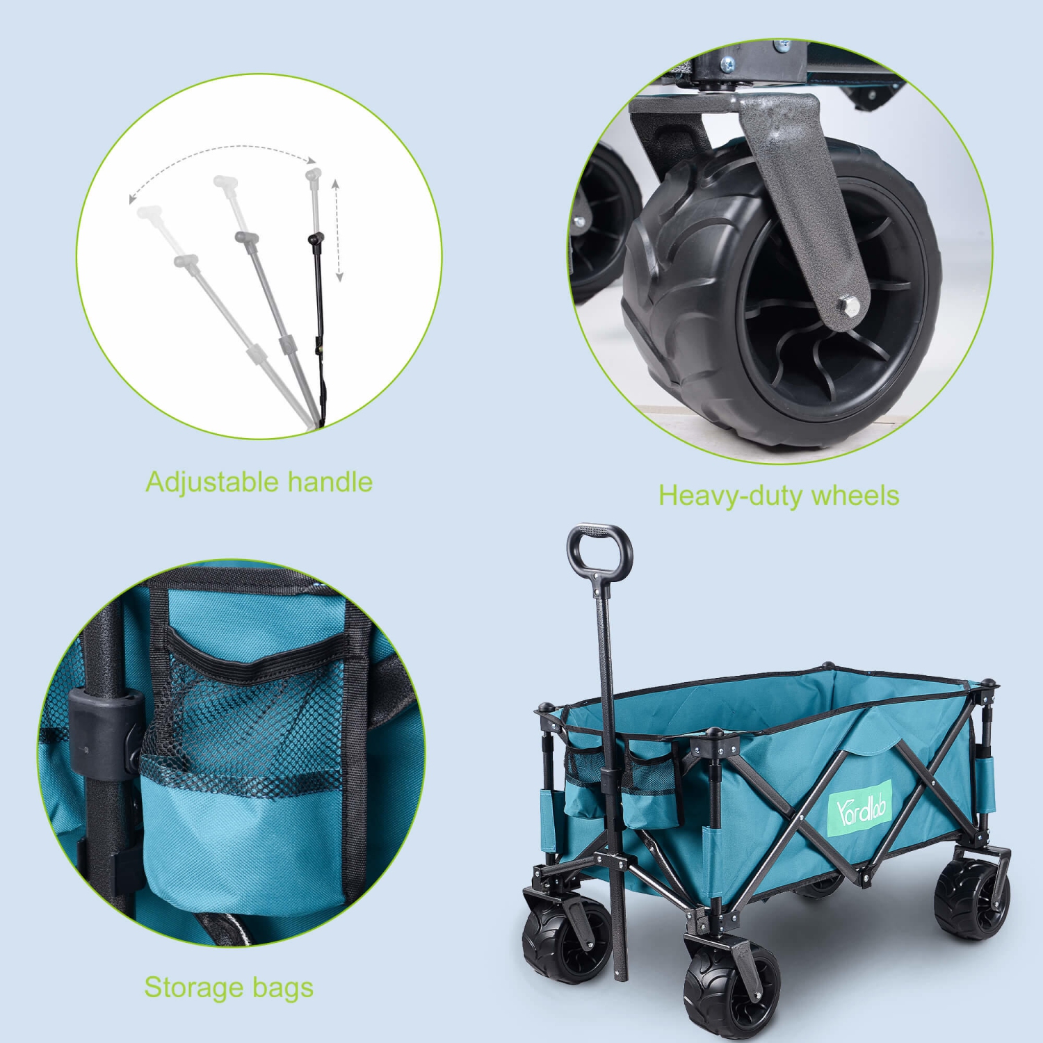 Chariot utilitaire d'extérieur pliable utilitaire 176&nbsp;lb chargement, chariot de jardin repliable robuste Camping chariot avec sac de rangement