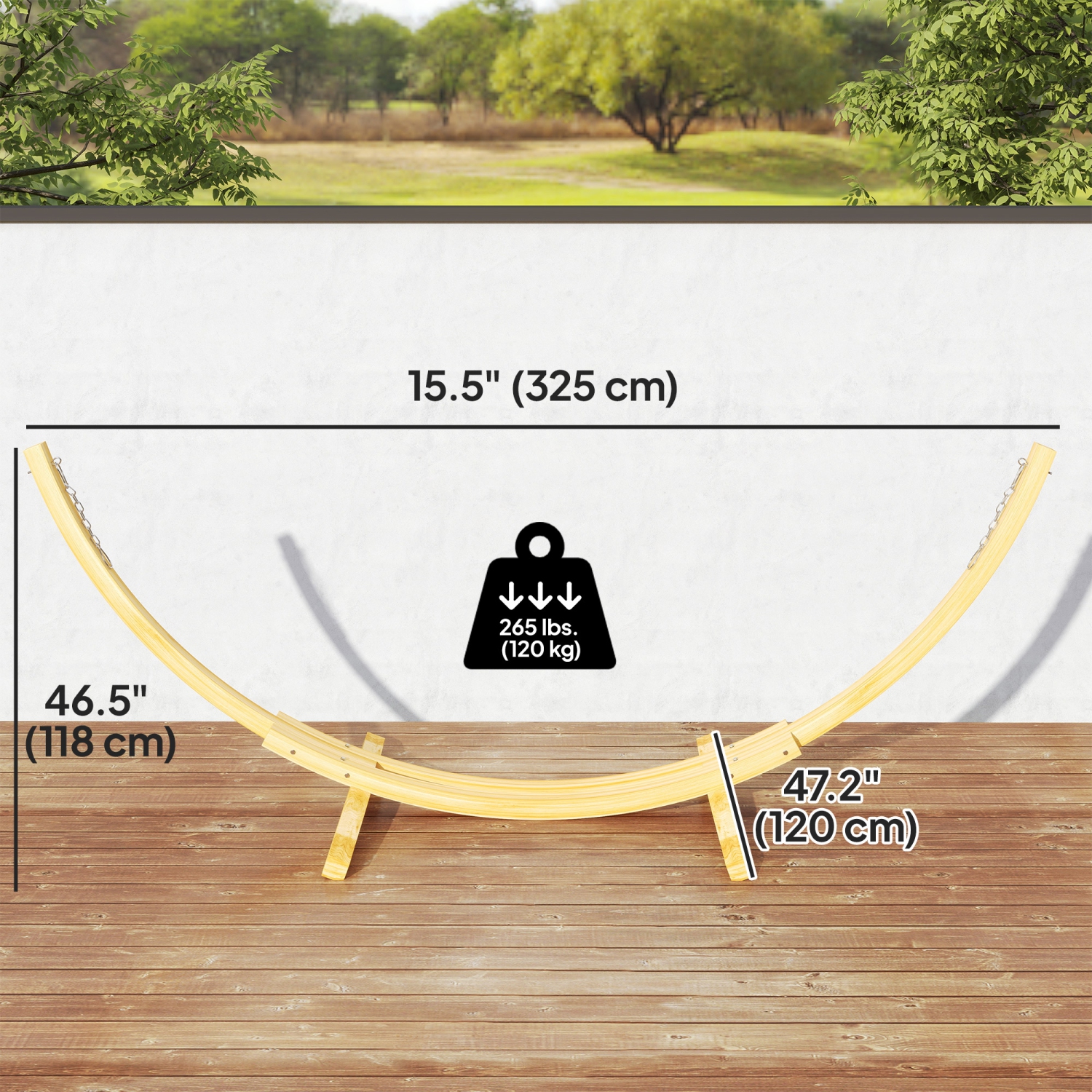 Support de hamac en bois Outsunny, 11 pi, accessoires universels pour camping-pique-nique, support courbé, capacité de 264lbs lb