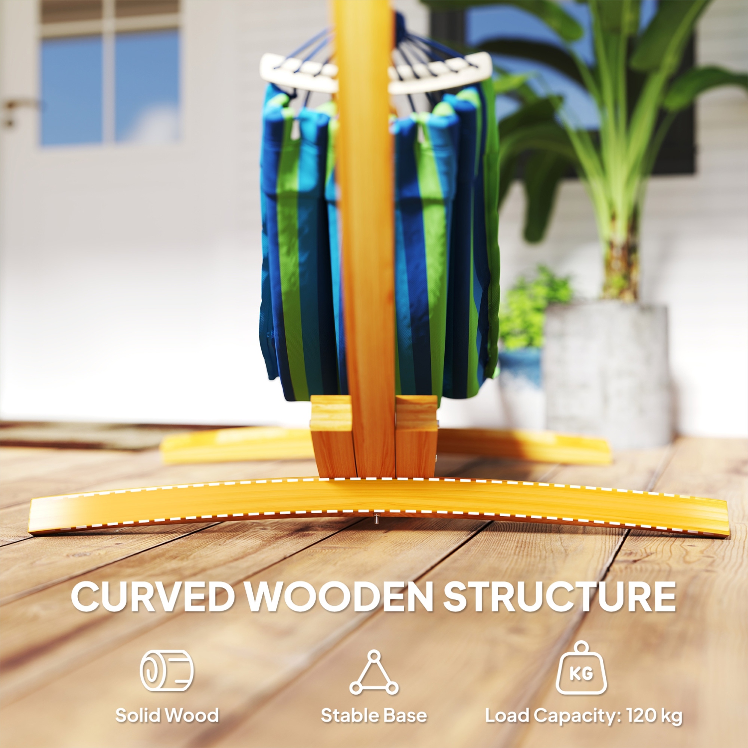 Support de hamac en bois Outsunny, 11 pi, accessoires universels pour camping-pique-nique, support courbé, capacité de 264lbs lb