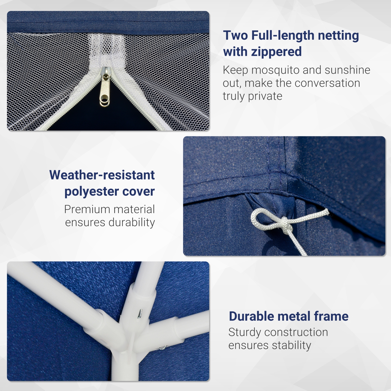 Abri de jardin Outsunny, abri pare-soleil extérieur à pieds obliques, 10 x 10 pi, moustiquaire, bleu