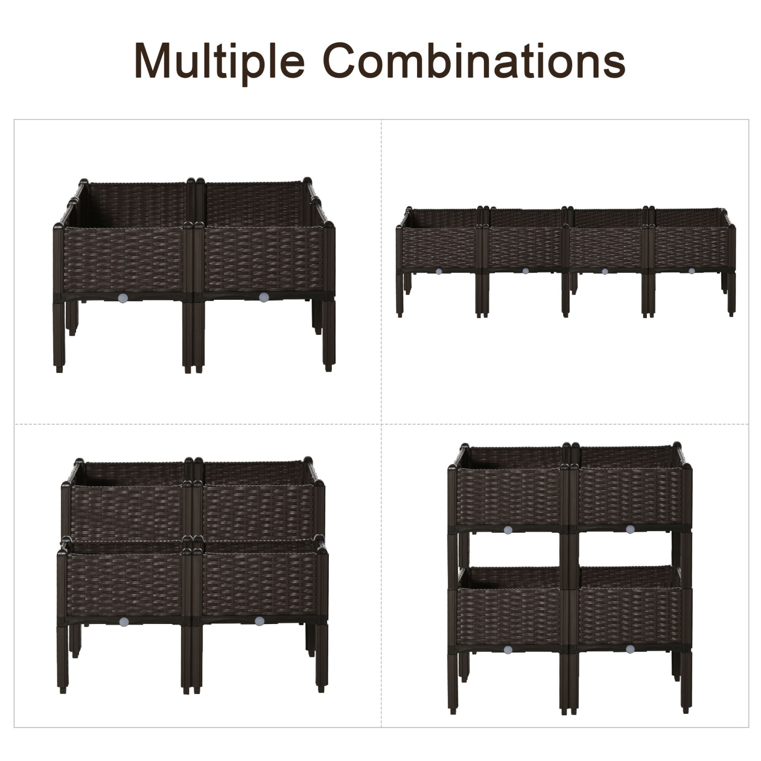 Outsunny 4-piece Raised Garden Bed, 15.7" x 15.7" x 17.3" PP Raised Flower Bed Plant Stand Stackable Vegetable Herb Grow Box