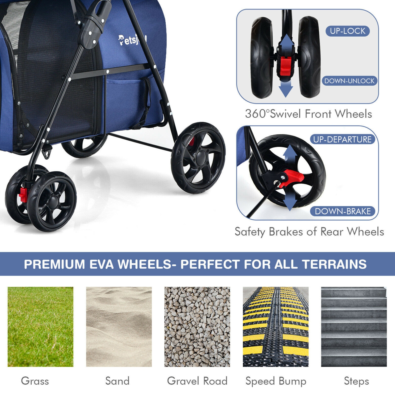 Gymax 4-in-1 Double Pet Stroller w/ Detachable Carrier Travel Carriage for Cats