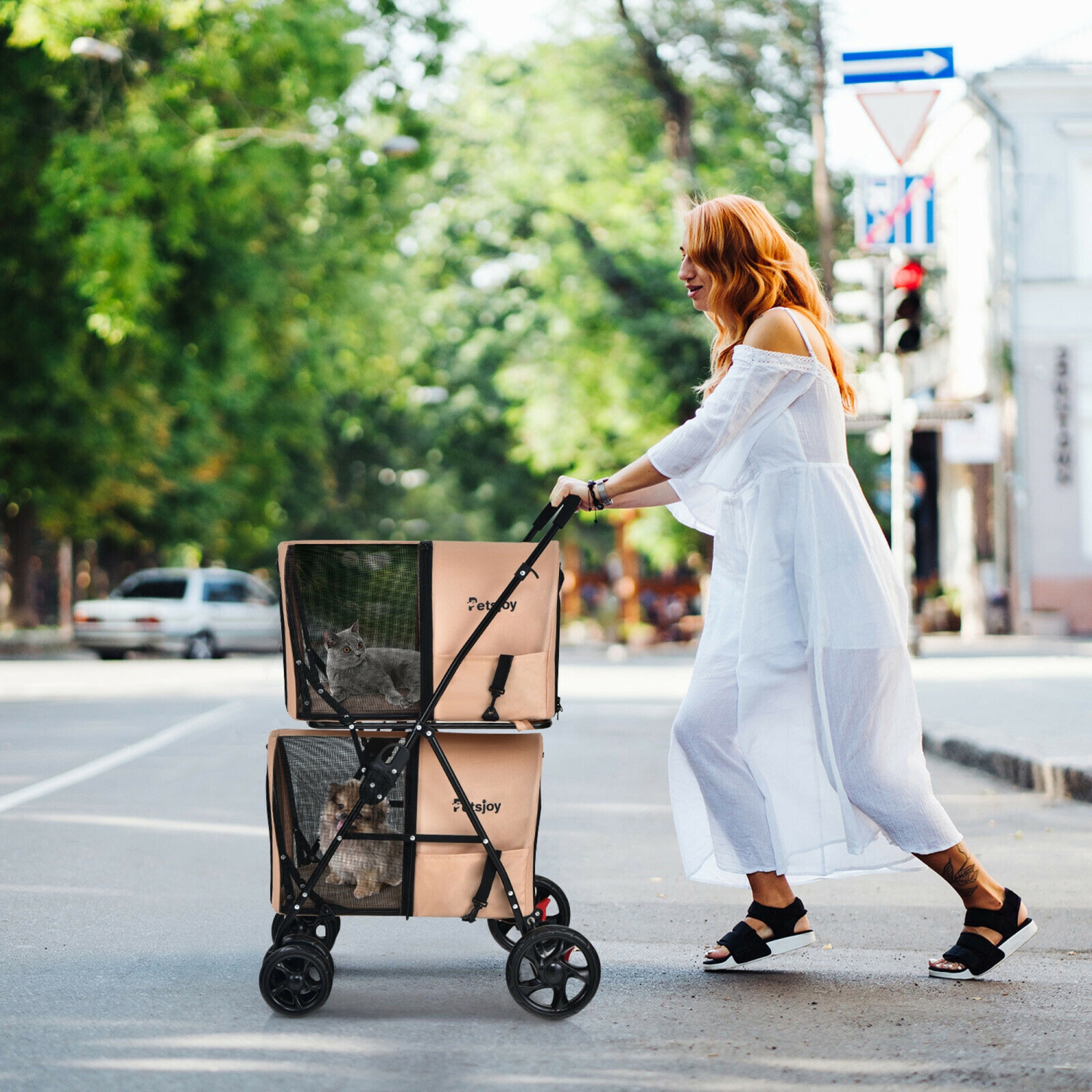 Poussette double 4-en-1 Gymax avec porte-bébé amovible pour chats